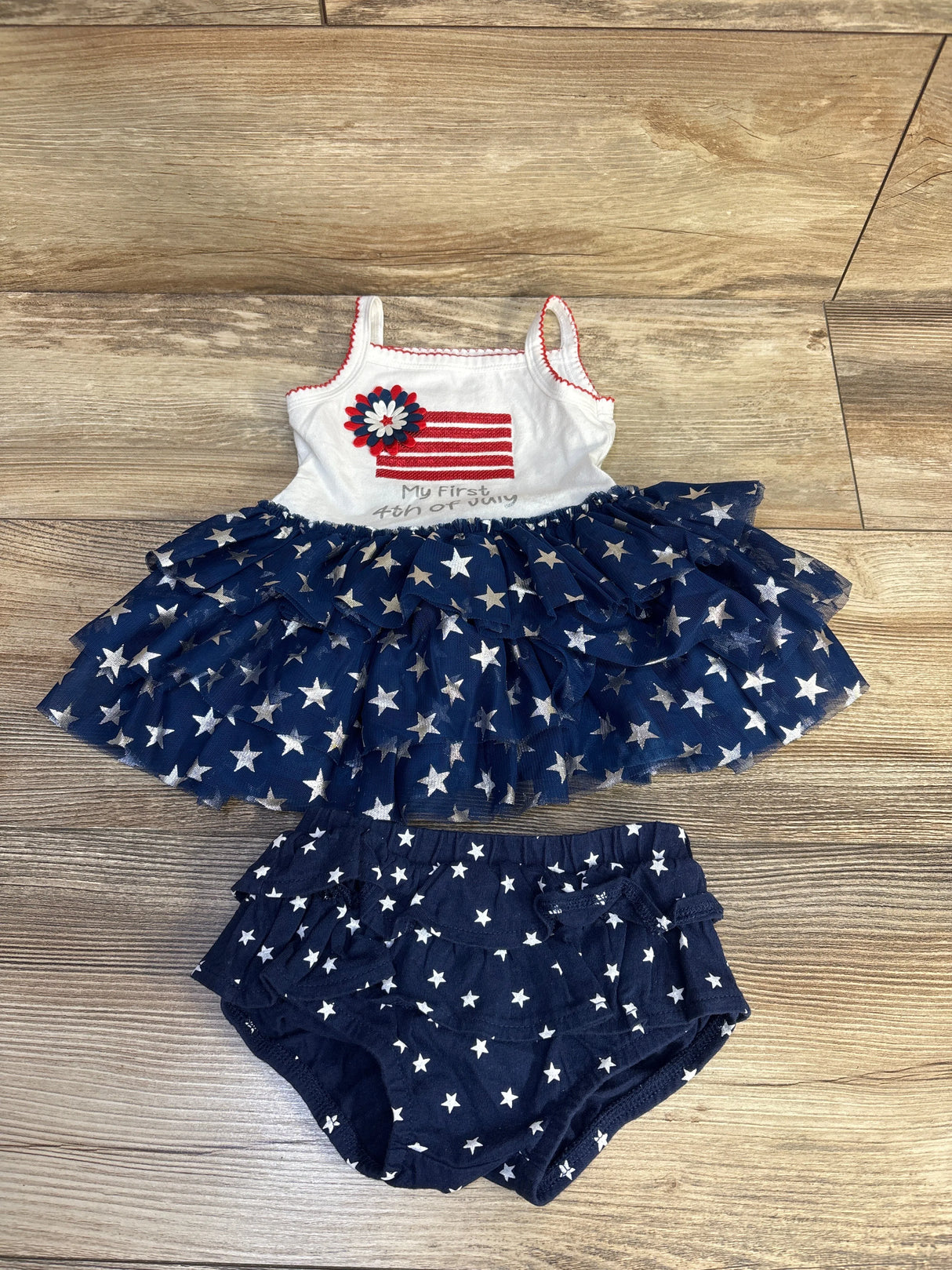 Koala Kids 2pc My First 4th of July Dress & Bloomers Set White sz 3-6m