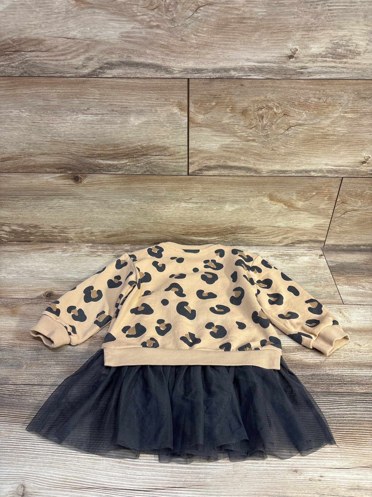 H&M Leopard Tulle Skirt Sweatshirt Dress Beige sz 2T