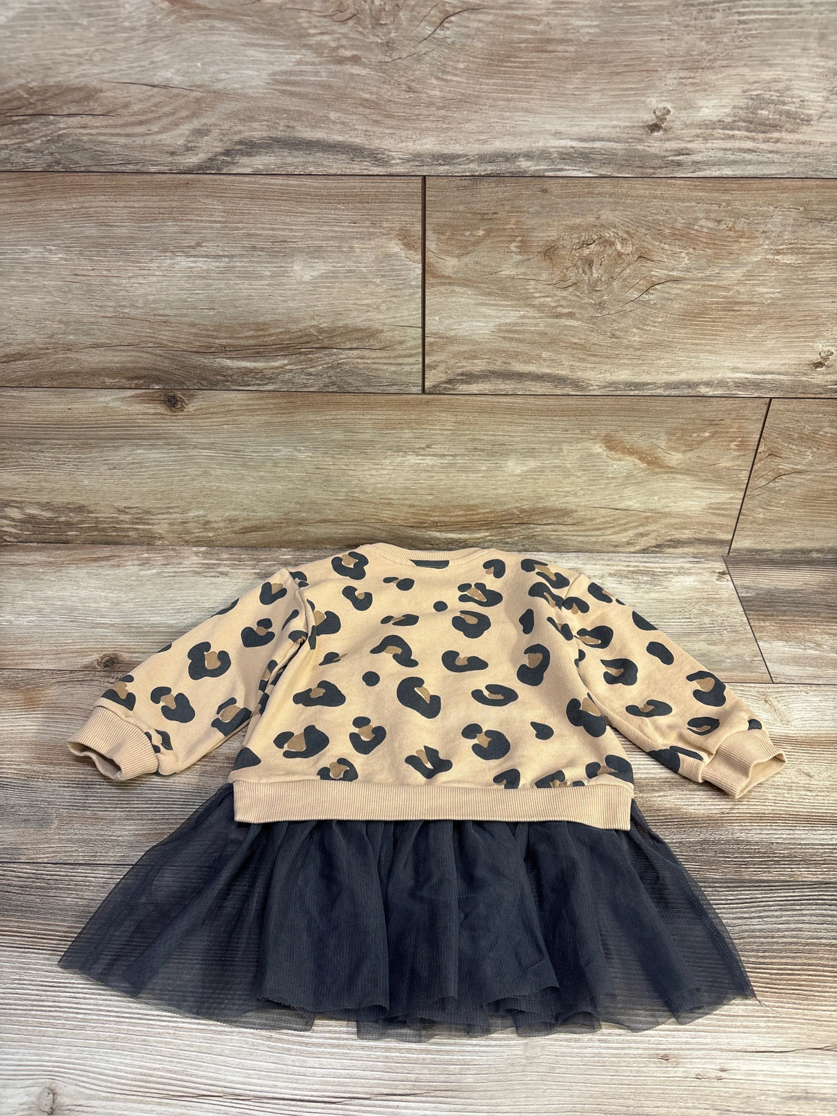 H&M Leopard Tulle Skirt Sweatshirt Dress Beige sz 2T