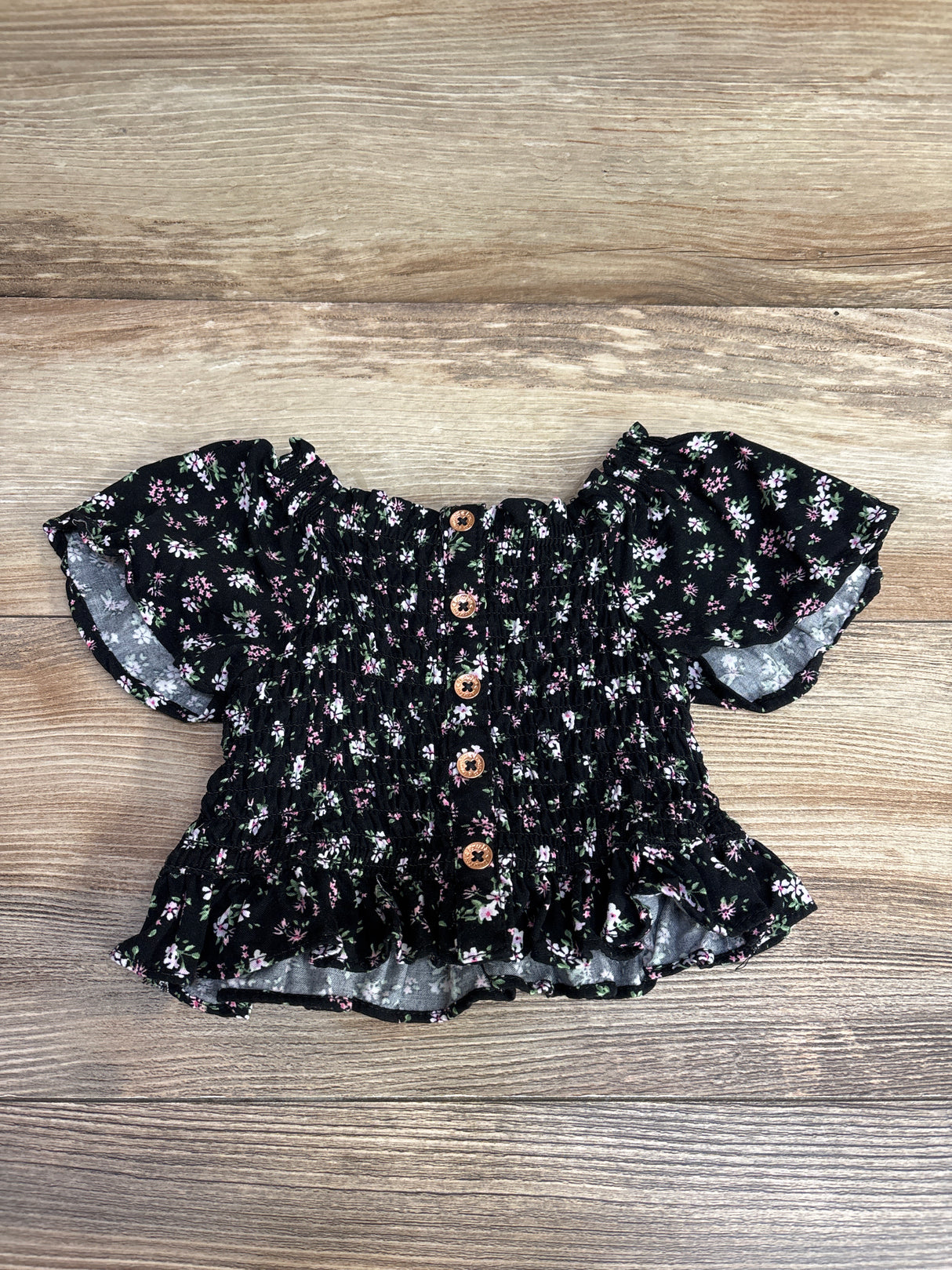 Lemon Kiss Floral Smocked Shirt Black sz 3T