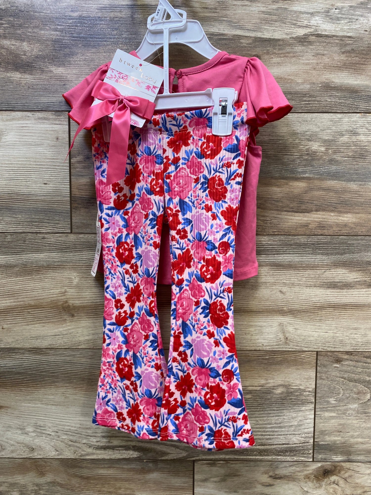 NEW Btween 3pc Shirt & Ribbed Pants Pink sz 24m