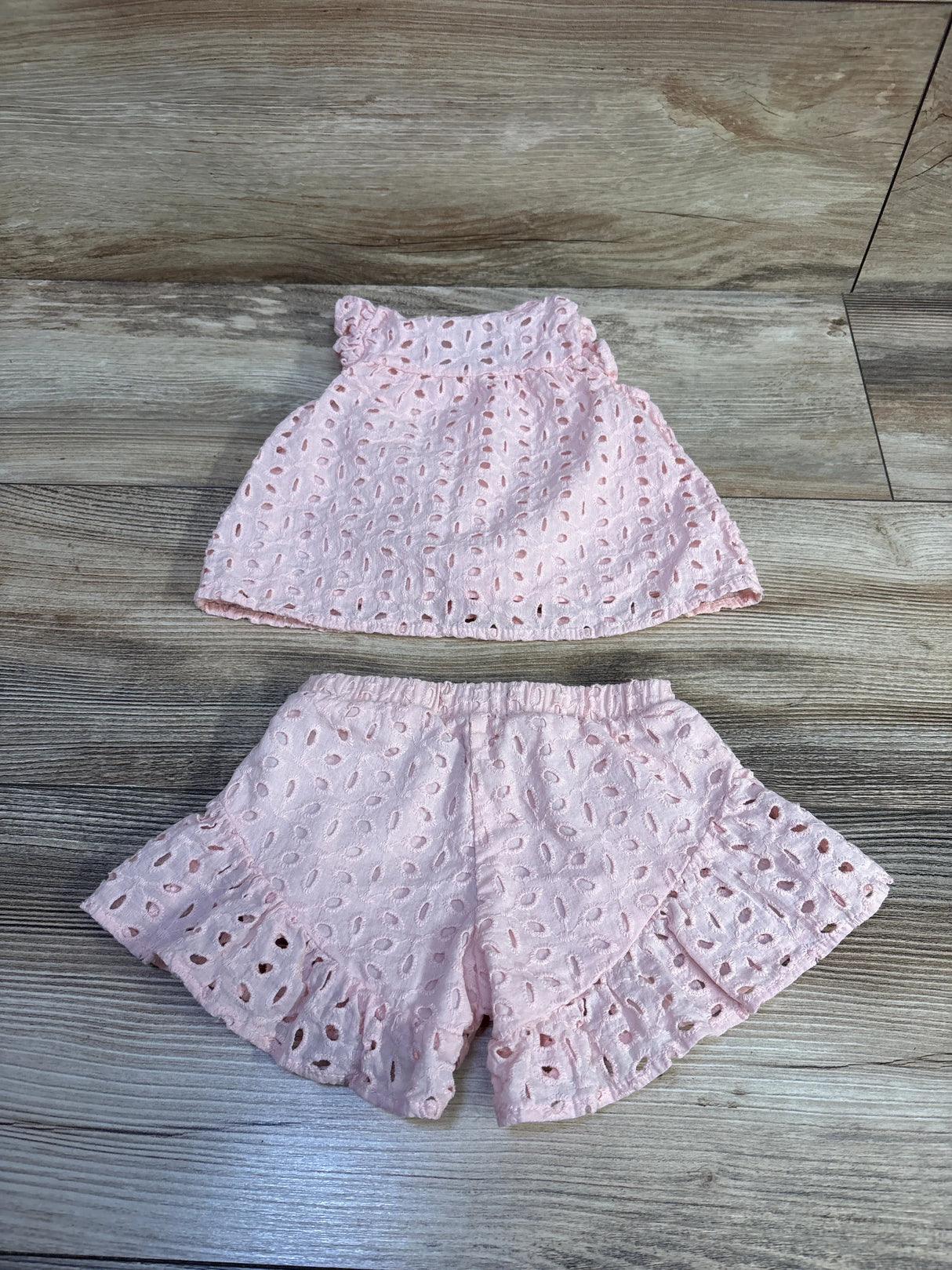 7 For All Mankind 2pc Eyelet Tank Top & Shorts Set Pink sz 0/3m