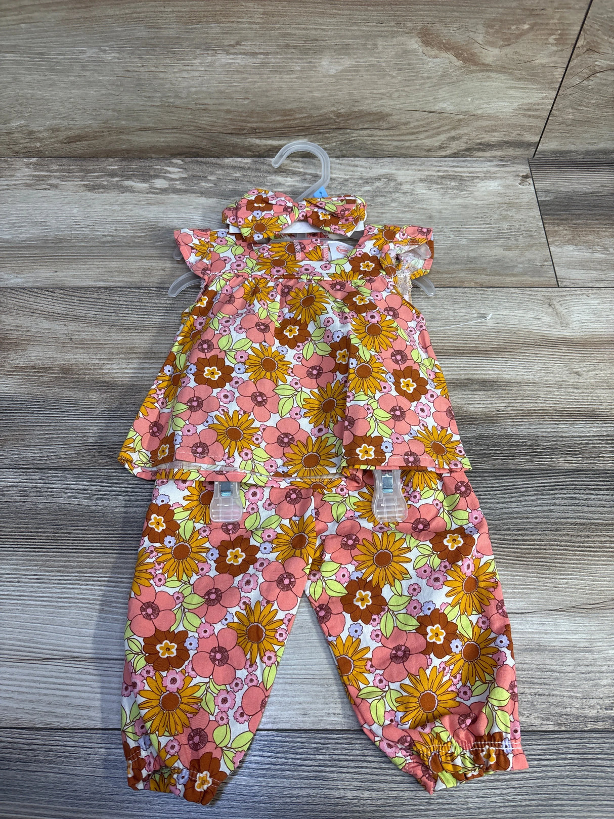 NEW Wonder Nation 3pc Floral Top, Pants, & Headband Set Pink sz 3/6m