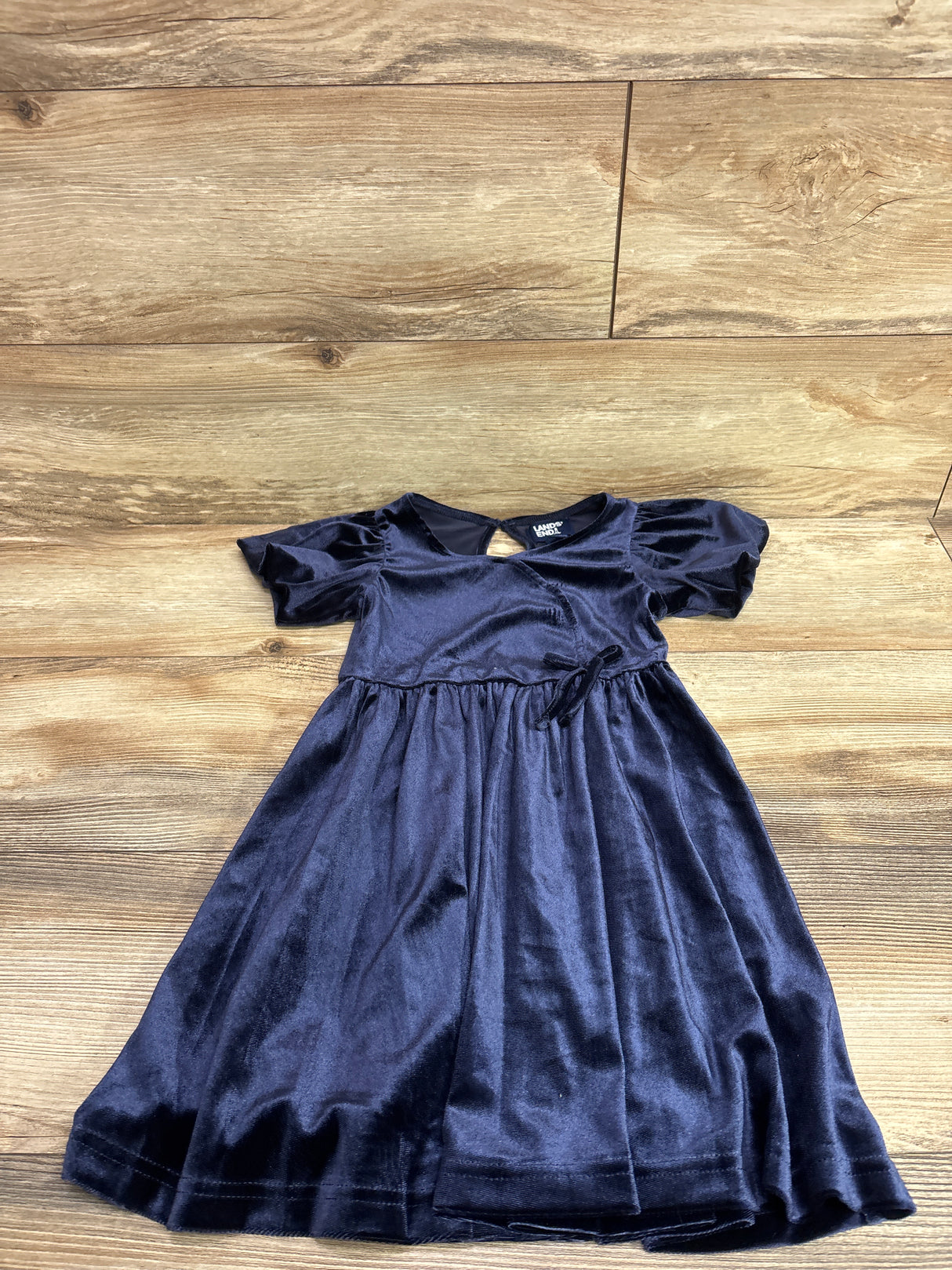 Lands' End Bubble Short Sleeve Velour Dress Navy sz 4-5T