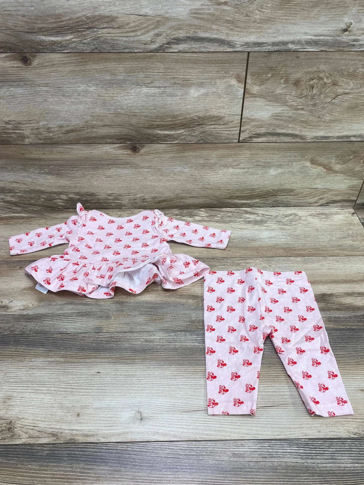 Disney Store 2pc Minnie Mouse Peplum Top & Leggings Pink sz 3-6m - Me n Mommy To Be