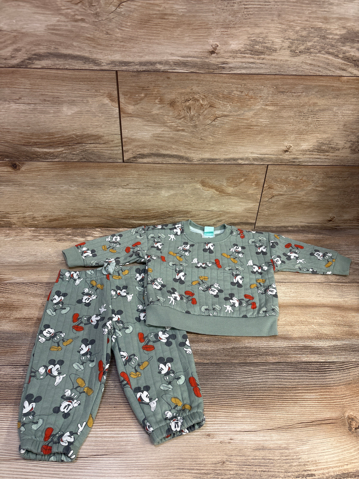 Disney Baby 2pc Mickey Mouse Sweatshirt & Joggers Set Green sz 9m