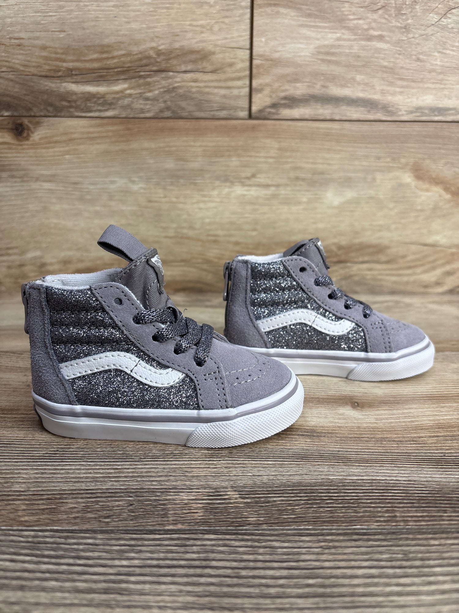 NEW Vans Sk8-Hi Zip 'Glitter Gunmetal' Sneakers Grey sz 4.5c