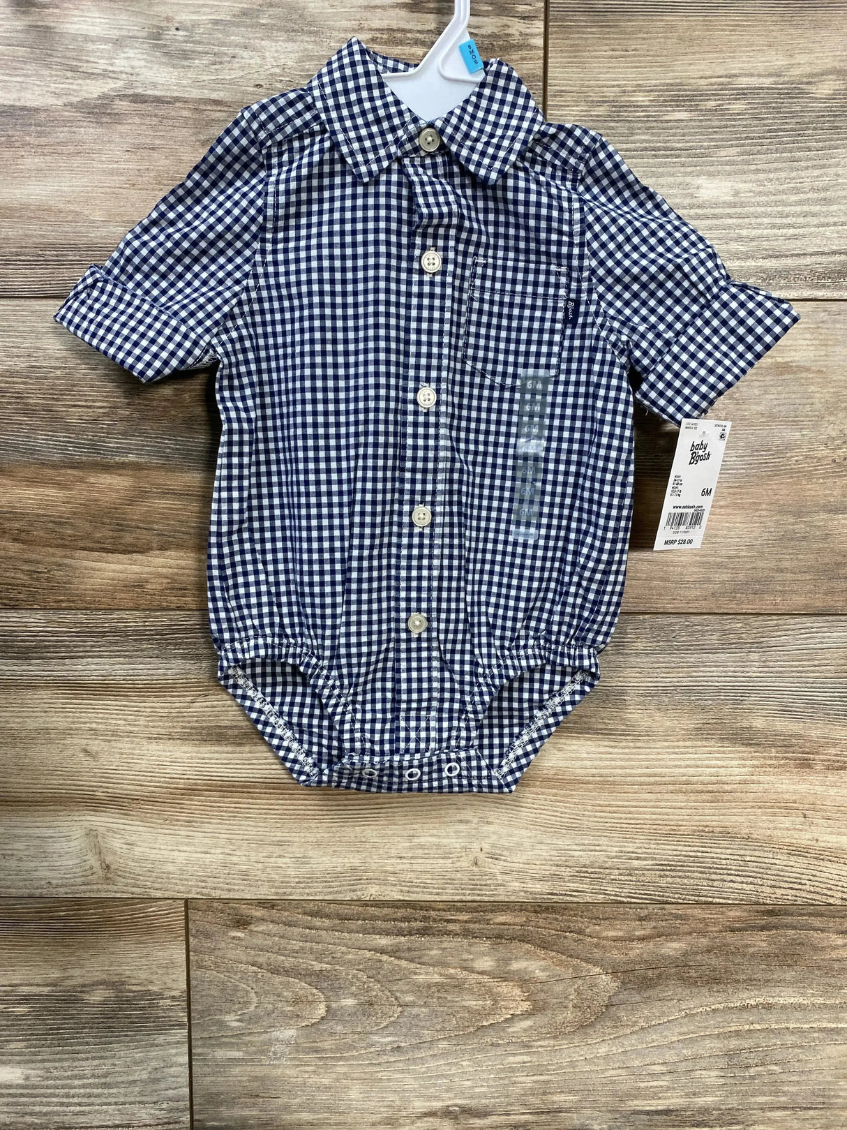 NEW OshKosh Gingham Button-Up Bodysuit Navy sz 6m - Me n Mommy To Be