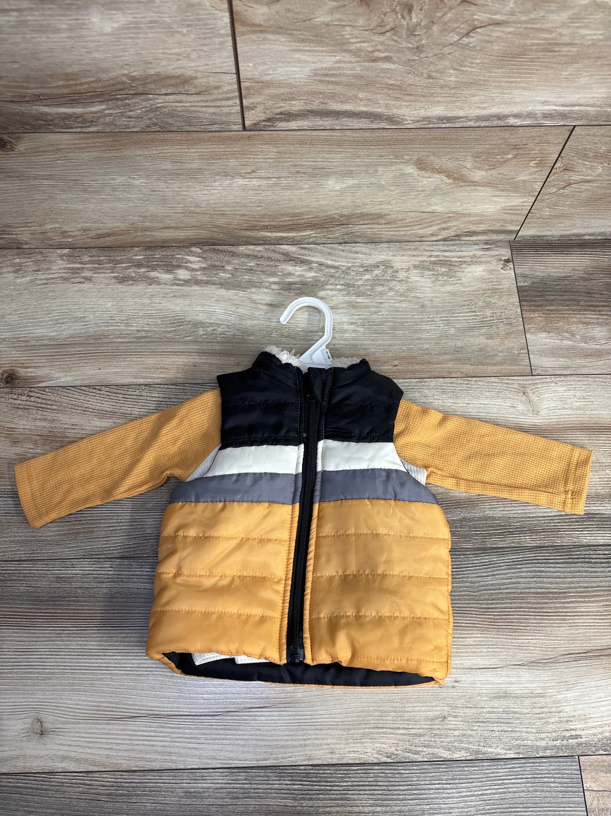 Little Rickey's 2pc Puffer Vest & Waffle Knit Shirt Set Yellow sz 6-9m