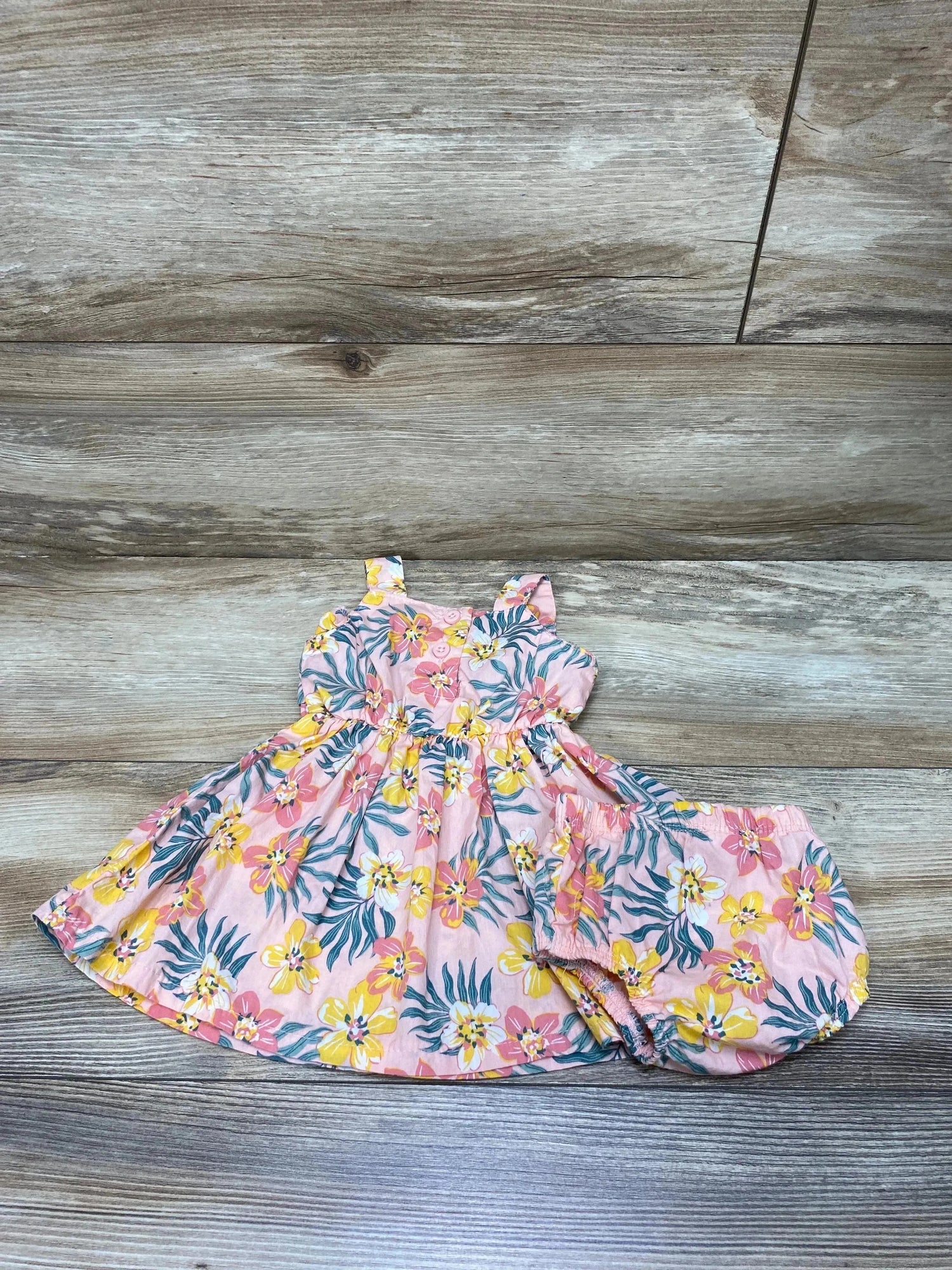 Little Lass Tropical Dress & Bloomers Coral sz 3-6m - Me n Mommy To Be
