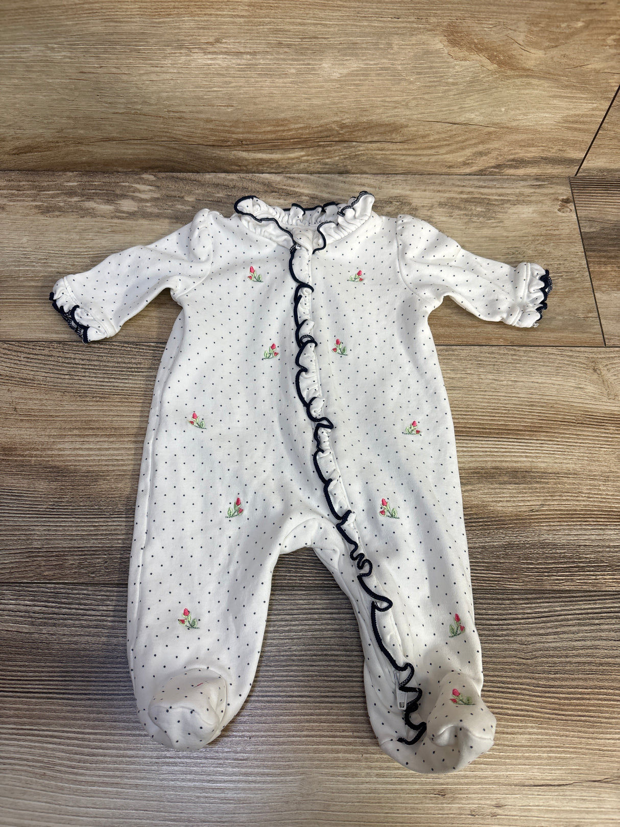 Little Me Embroidered Floral Sleeper White sz Newborn