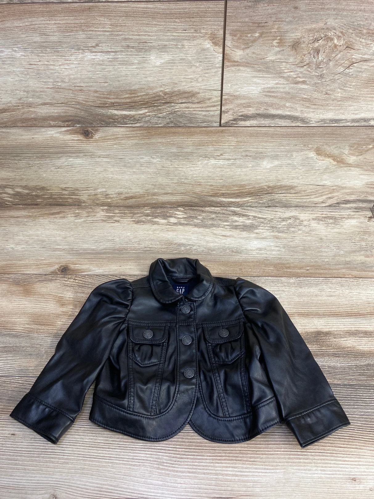 Baby Gap Puff Sleeve Vegan Leather Jacket Black sz 6-12m
