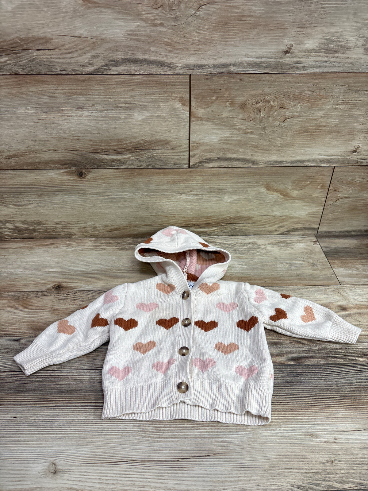 Old Navy Heart Print Hooded Button-Front Cardigan Ivory sz 6-12m