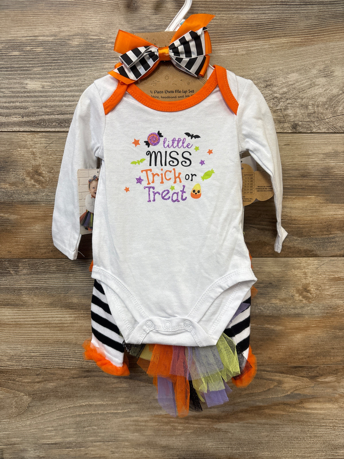 NEW Baby Essentials 4pc Halloween Tutu Layette Set White sz 6m