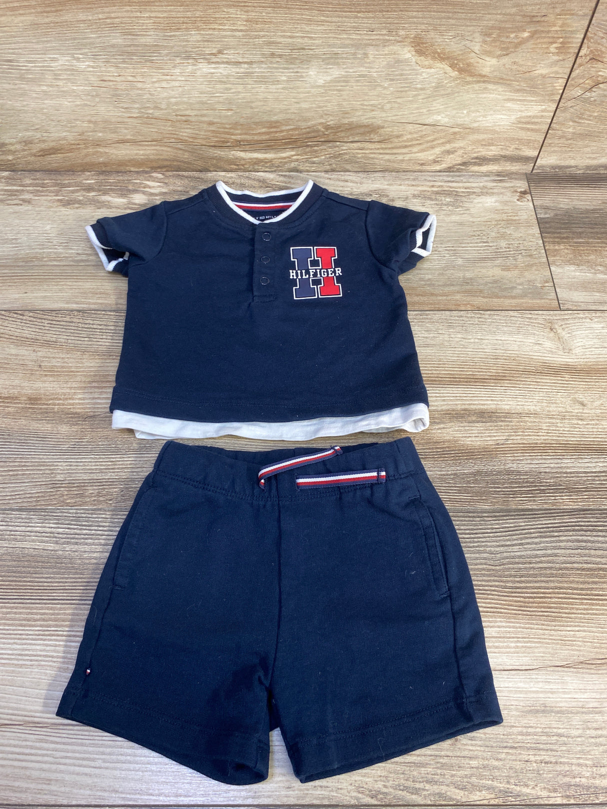 Tommy Hilfiger 2pc Henley Shirt & Shorts Set Navy sz 3-6m