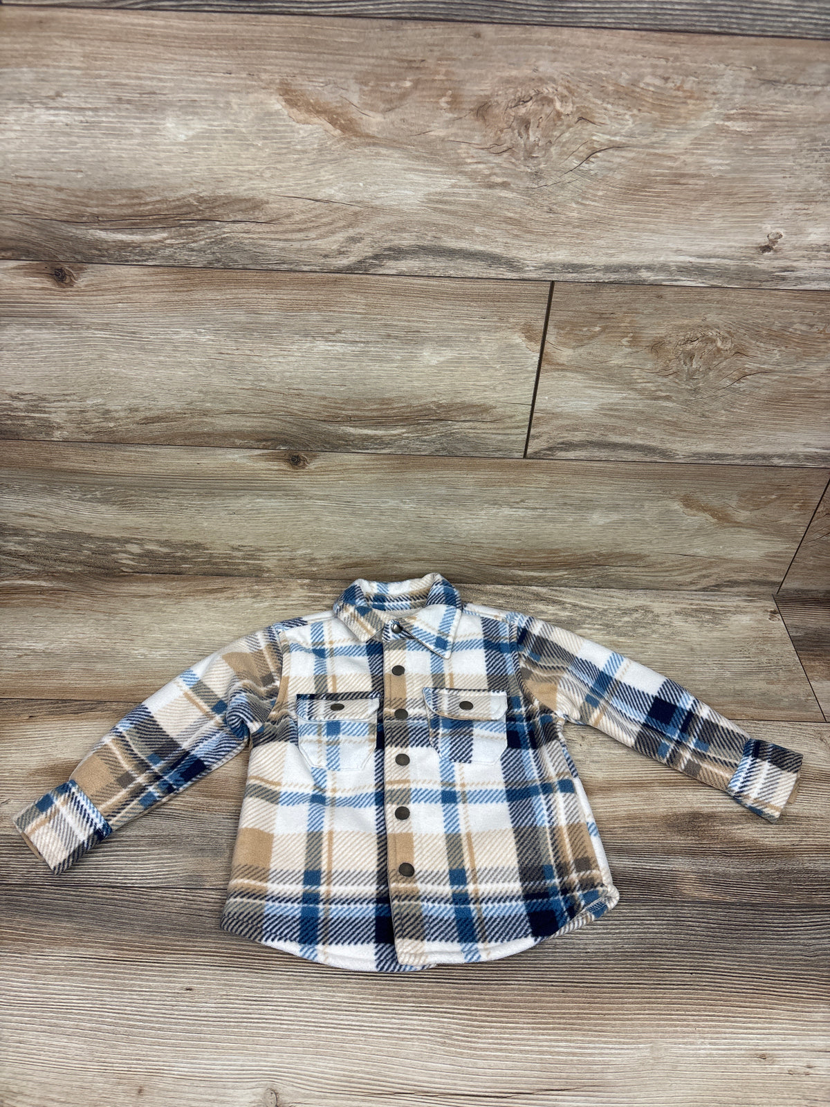 Copper Denim Fleece Plaid Button-Up Shacket Beige sz 3T