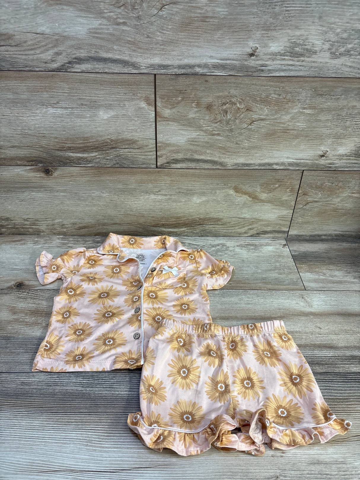 Wonderluxe 2pc Floral Coat Style Pajama Set Peach sz 2T