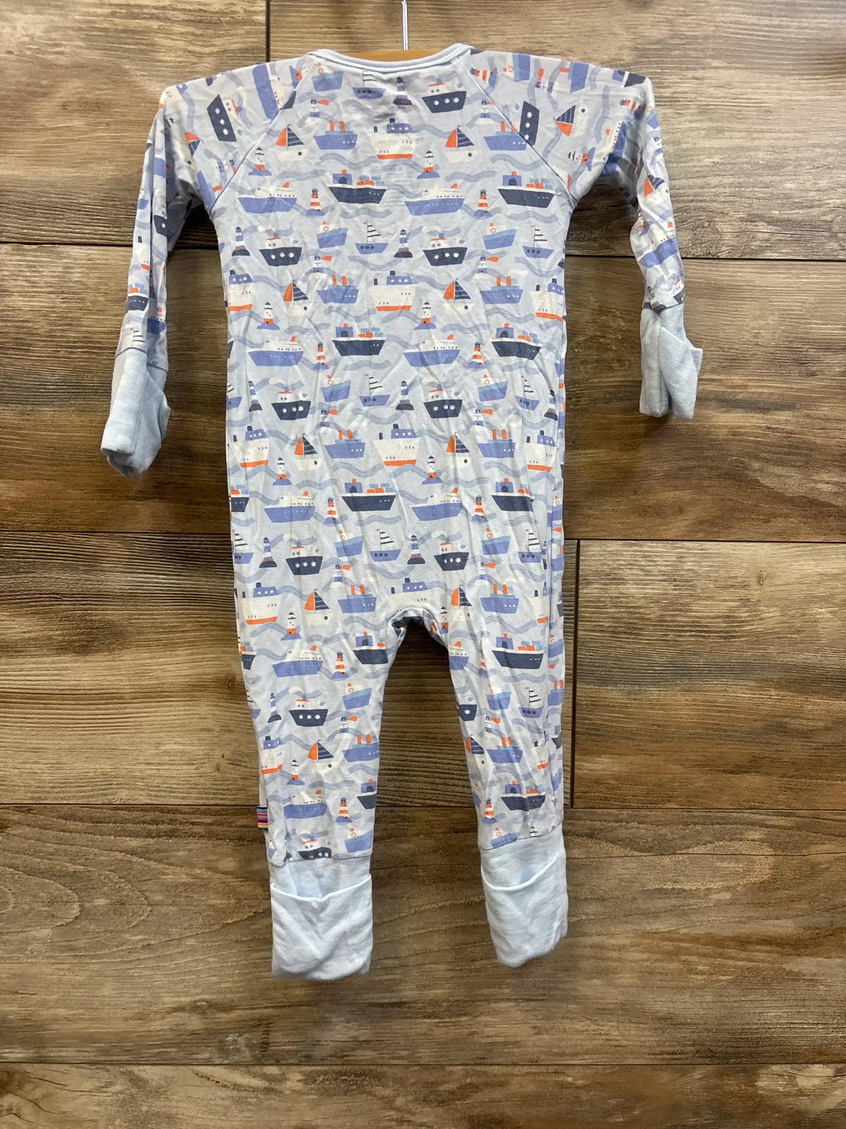 Me n Mommy To Be blue modal convertible footie with ship pattern for babies size 3-6m