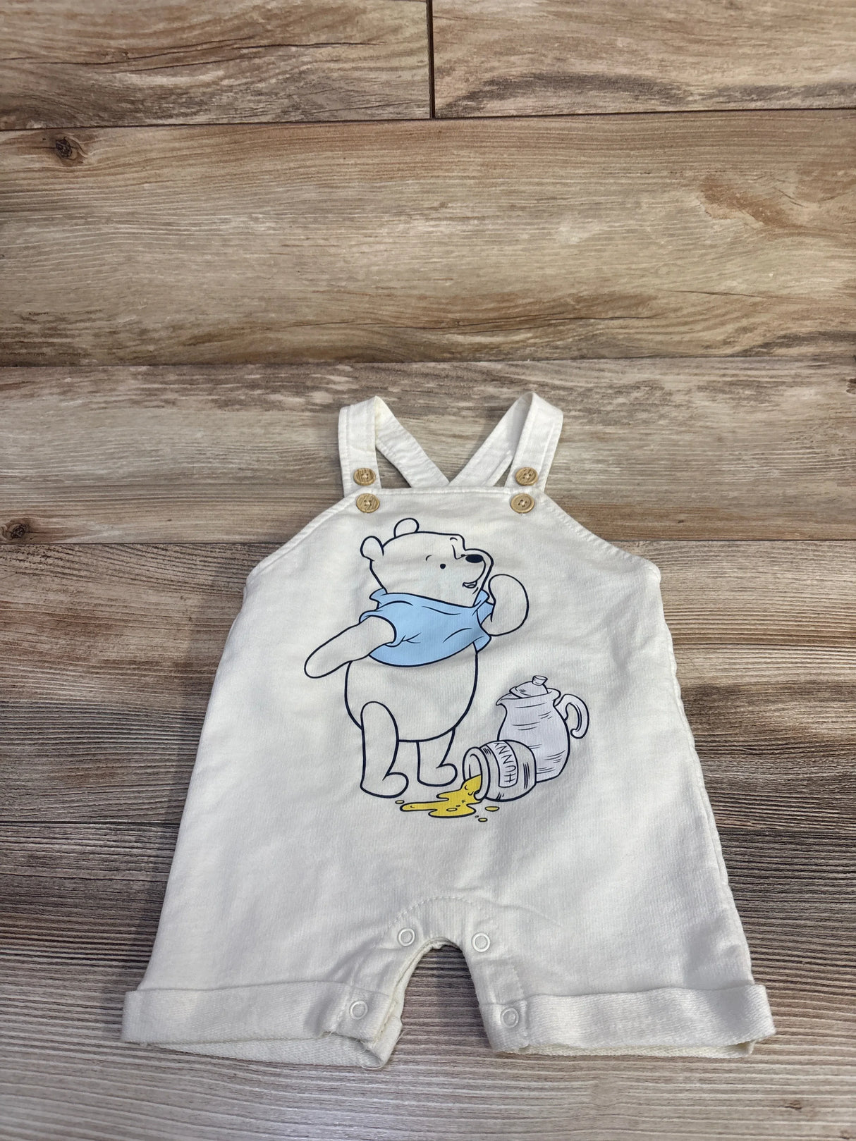 Disney Baby Winnie The Pooh Shortalls Pale Yellow sz 6/9m