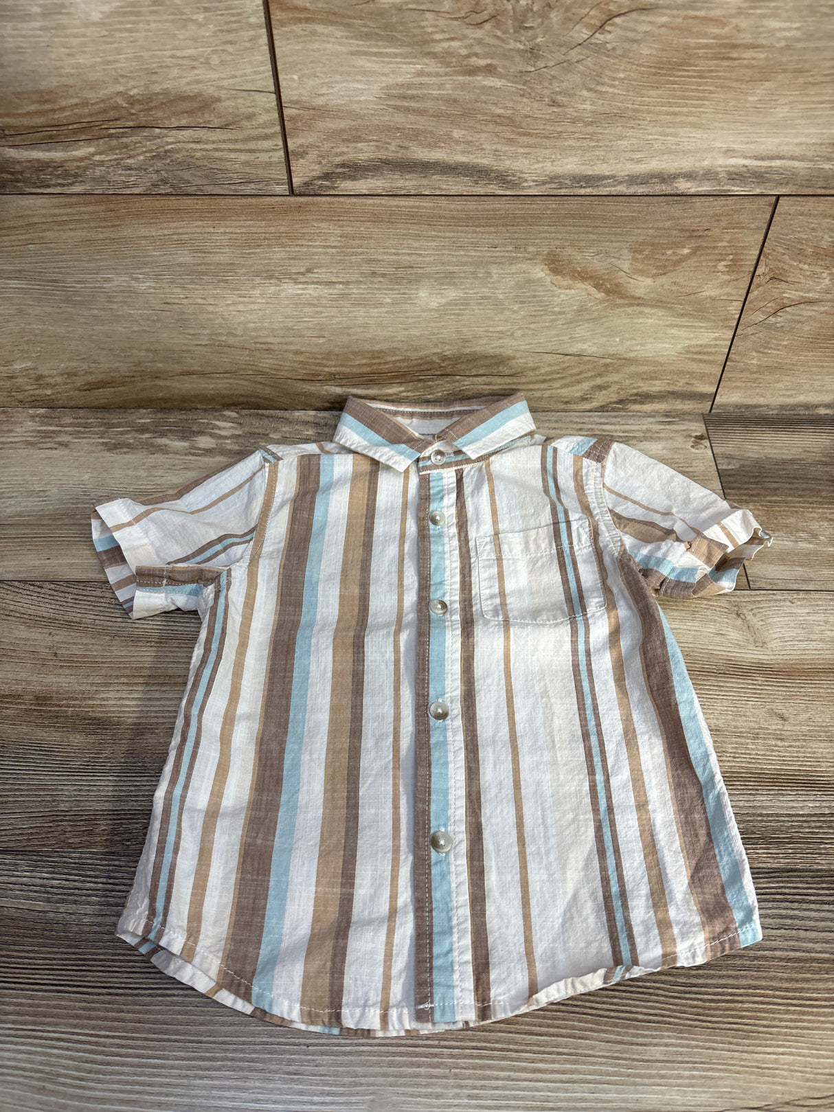 Cat & Jack Striped Button-Up Shirt Beige sz 4T