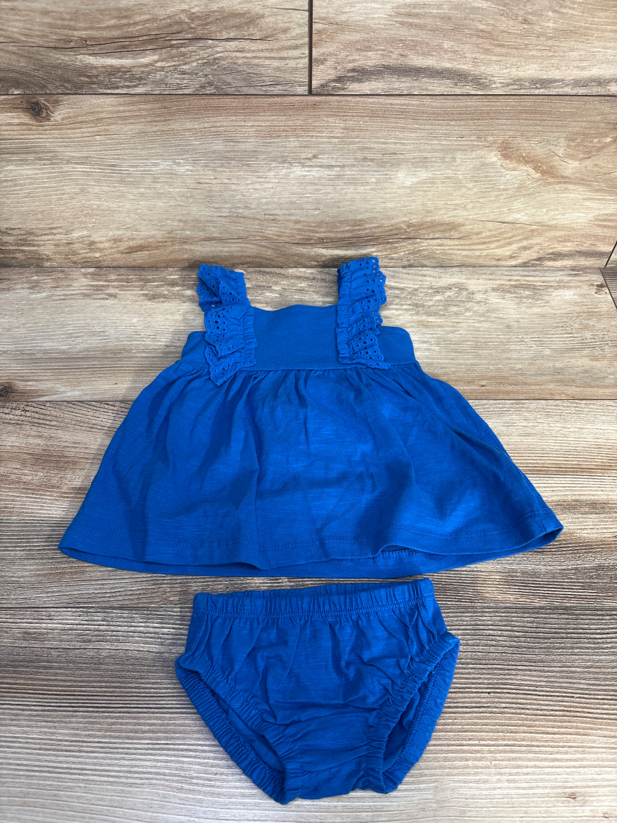 Carter's 2pc Eyelet Sleeve Dress & Bloomers Set Blue sz 3m