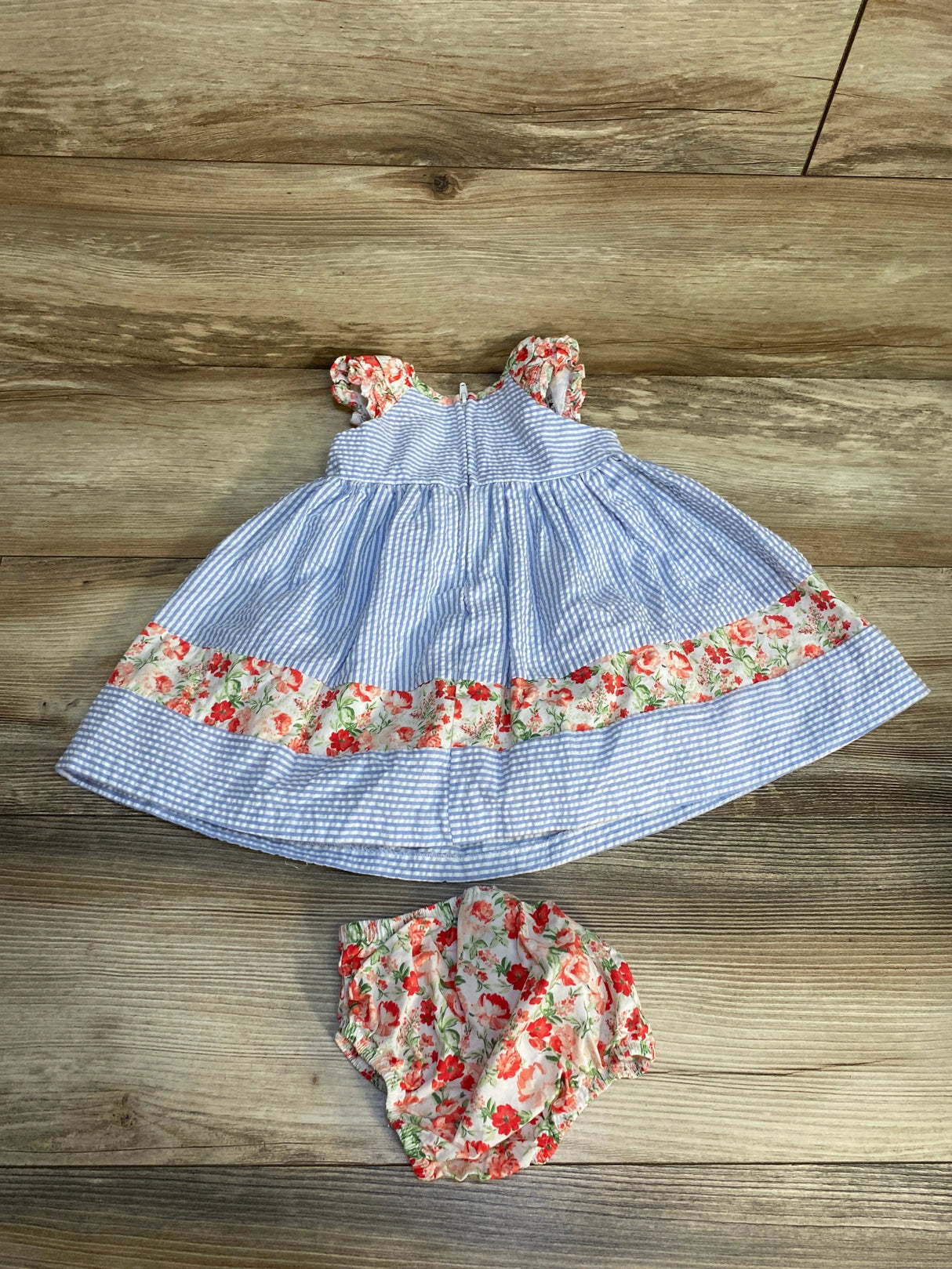 Iris & Ivy Floral Seersucker Dress & Bloomers 2pc Set Blue sz 6/9m
