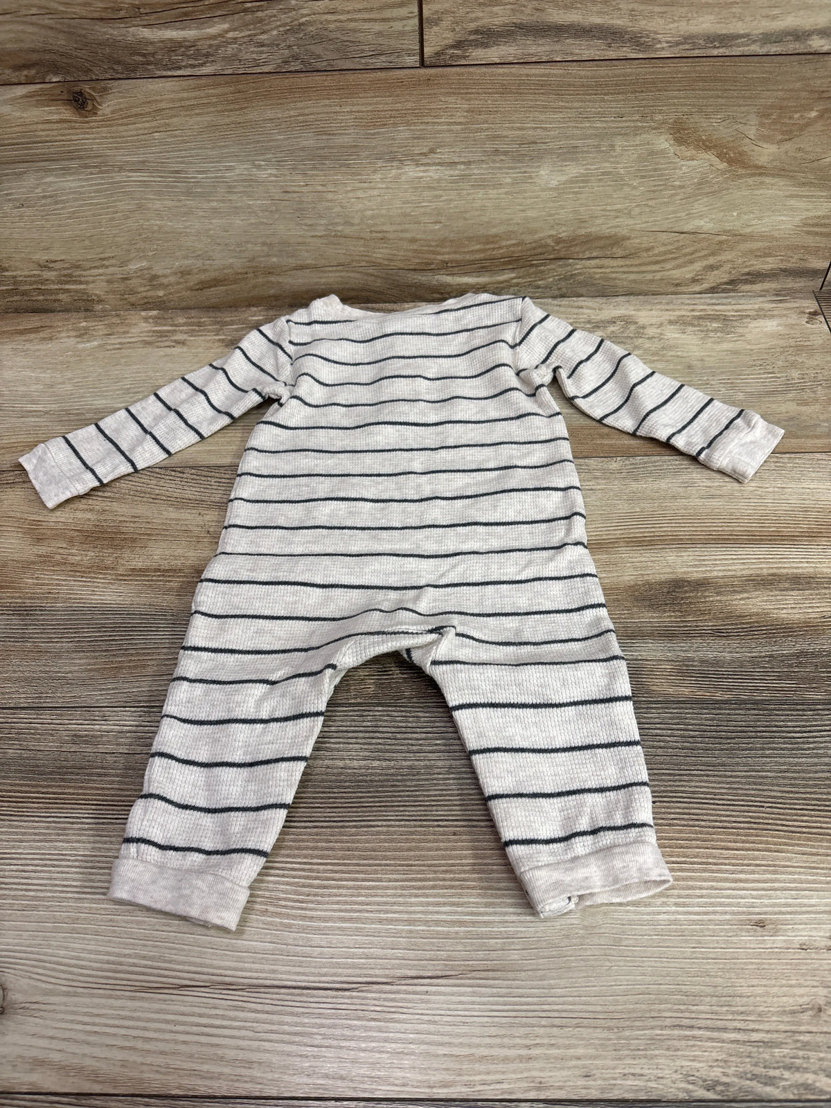 Old Navy beige waffle knit coverall with horizontal stripes for infants size 6-12m