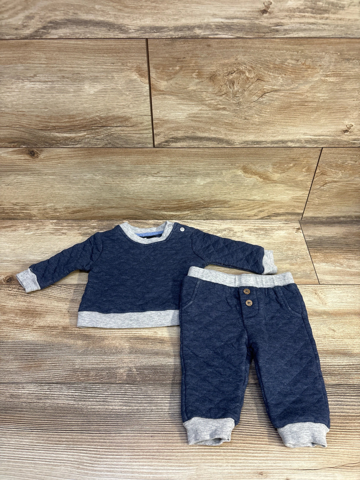 7 For All Mankind 2pc Quilted Pullover Sweatshirt & Pants Set Blue sz 0-3m
