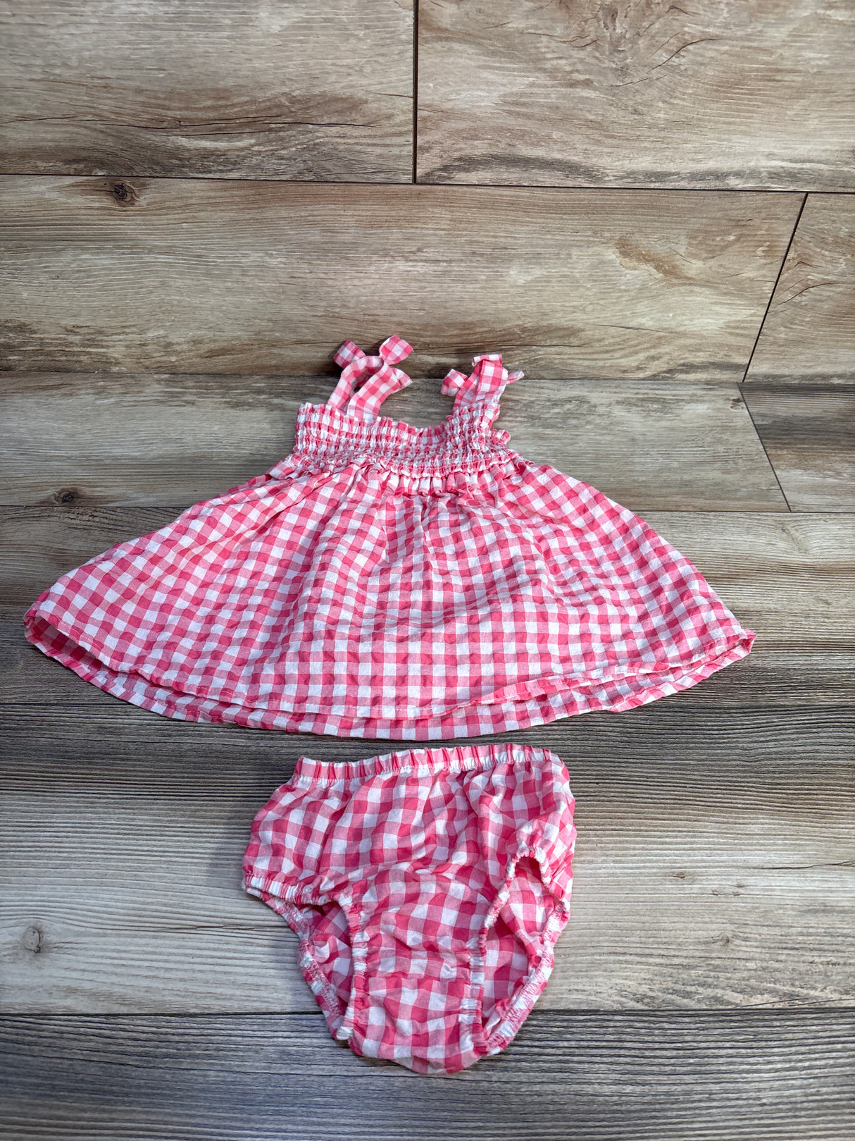 Counting Daisies 2pc Gingham Smocked Dress & Bloomers Pink sz 12m