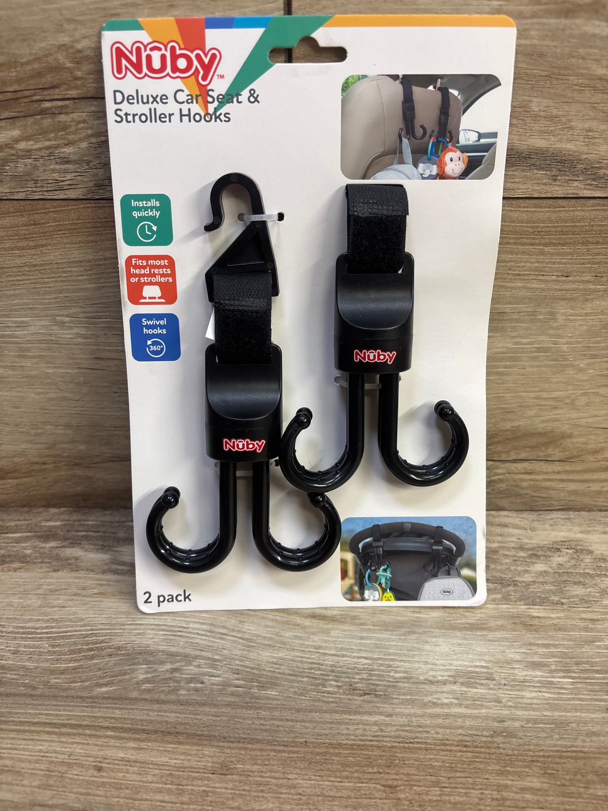 NEW Nuby Deluxe Car Seat & Stroller Hooks 2pk
