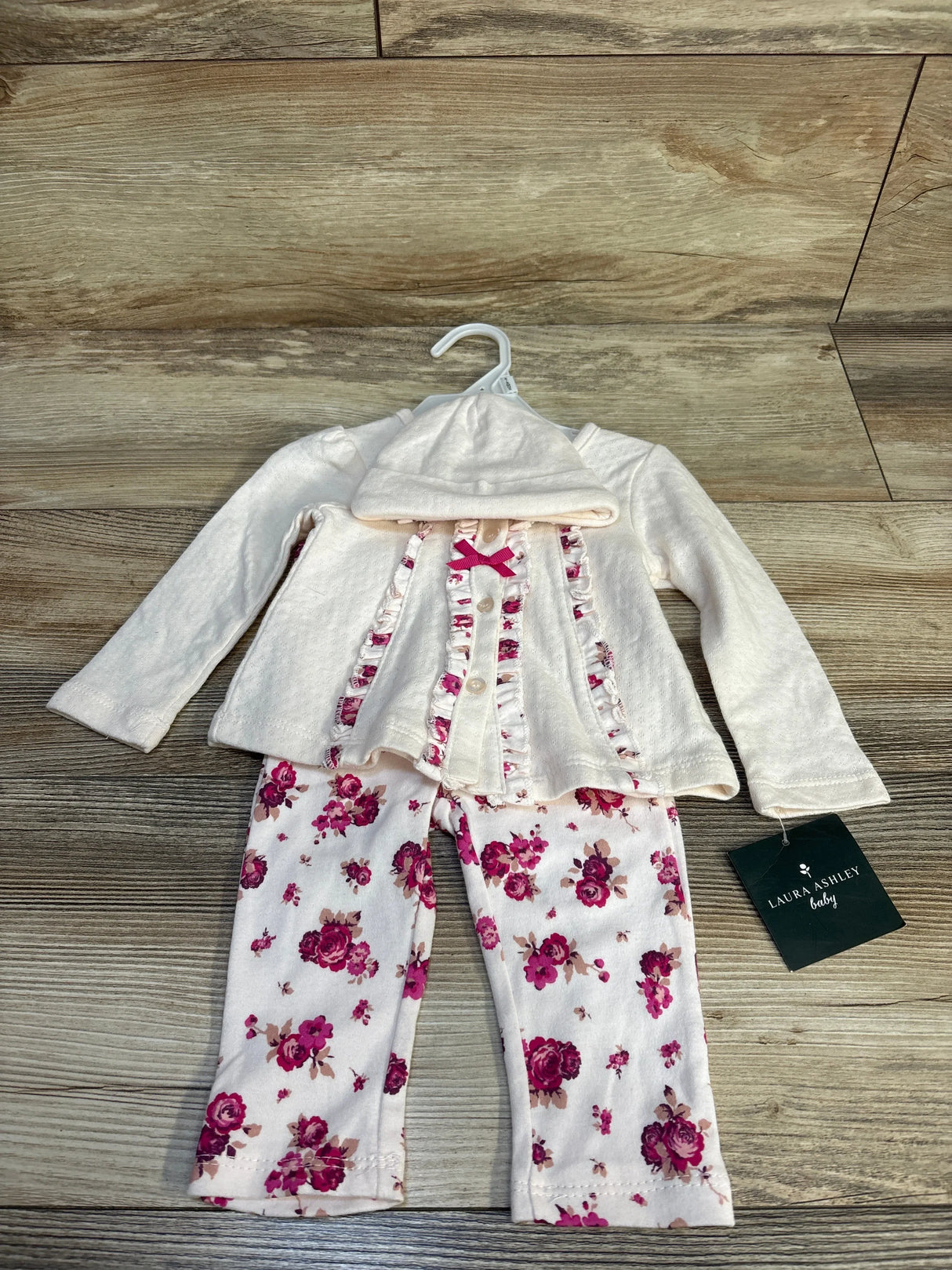 Infant girl floral pants and hooded cardigan set in pink and white, Laura Ashley Baby