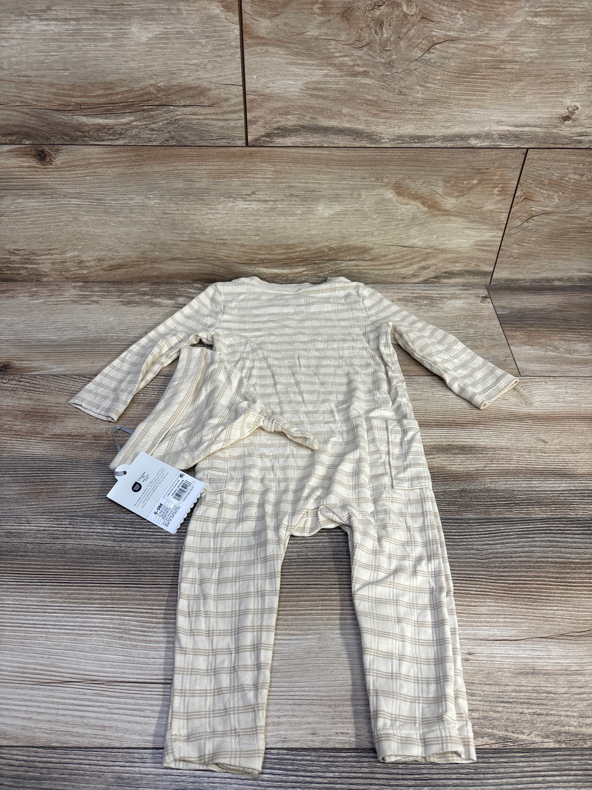 NEW Cloud Island Jacquard Checkered Romper & Hat Beige sz 6-9m