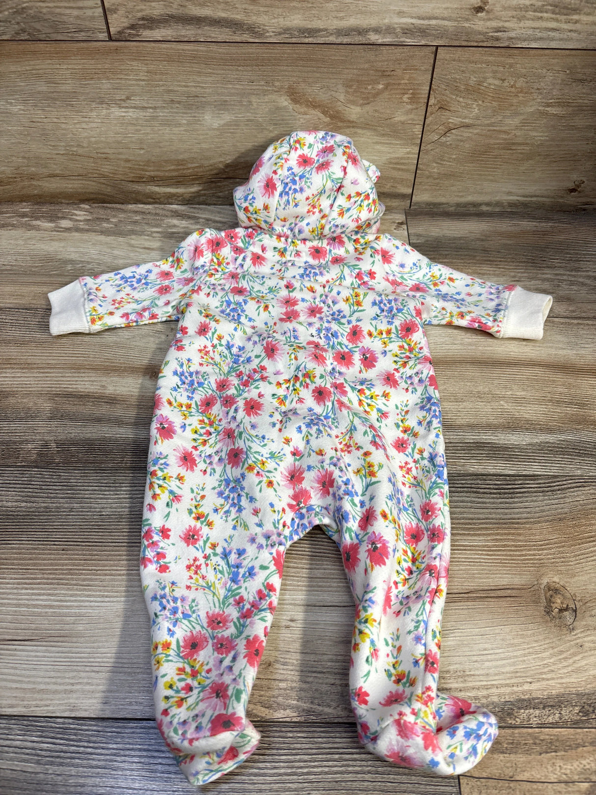 Baby Gap Logo 1pc Hooded Coverall Ivory Cream Frost Floral sz 0-3m