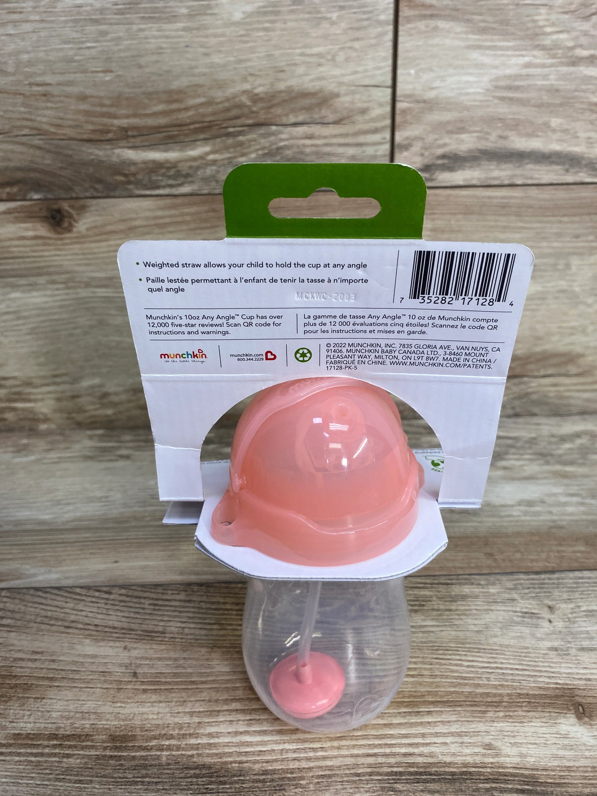 NEW Munchkin Any Angle Weighted Straw Cup Pink 10oz