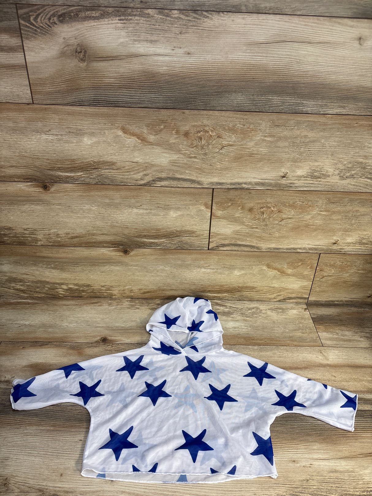 Shein Star Print Mesh Hooded Swim Cover-Up White sz 4T