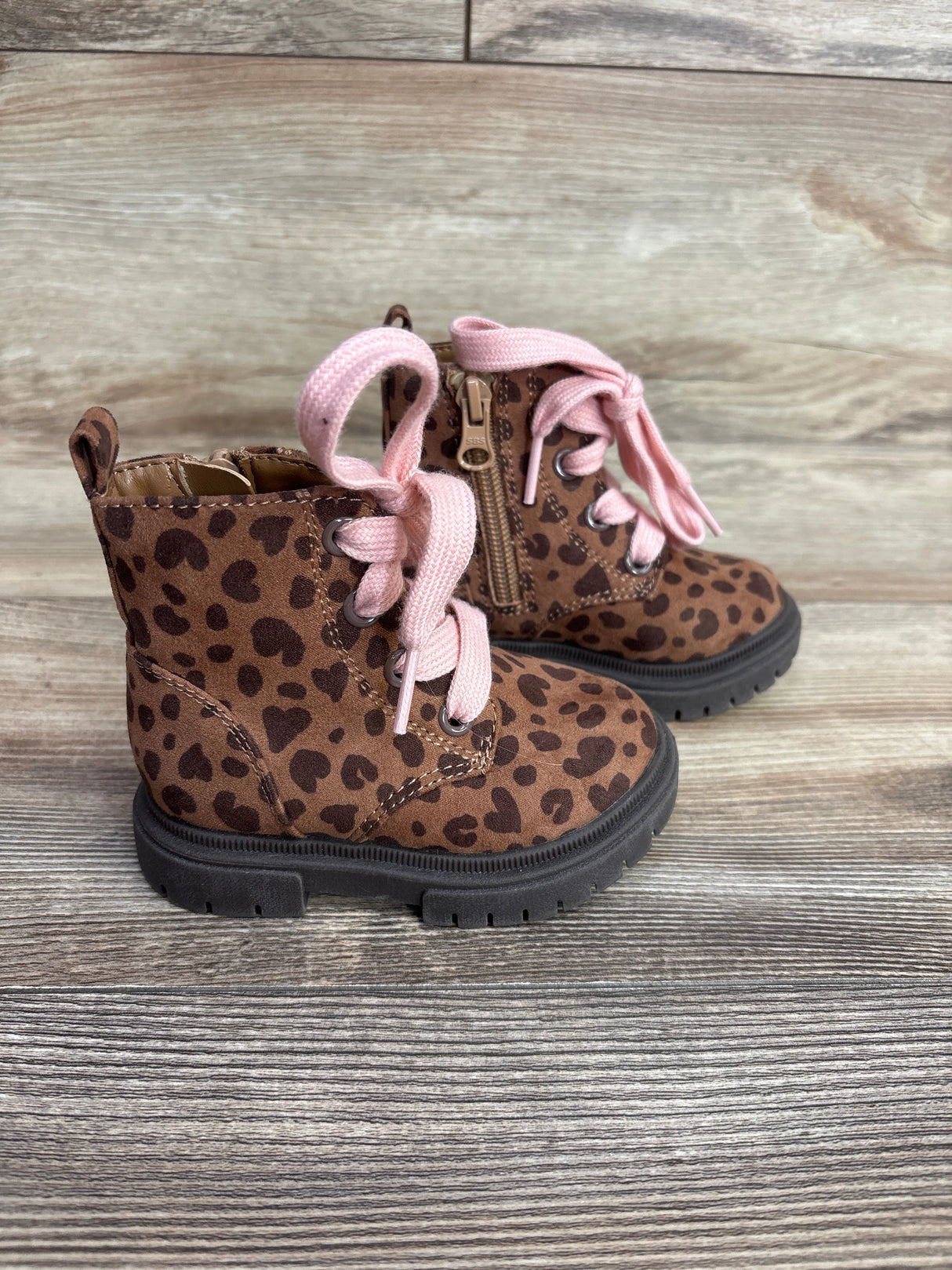 Cat & Jack Amaya Lace-Up Combat Boots Leopard Print sz 5c