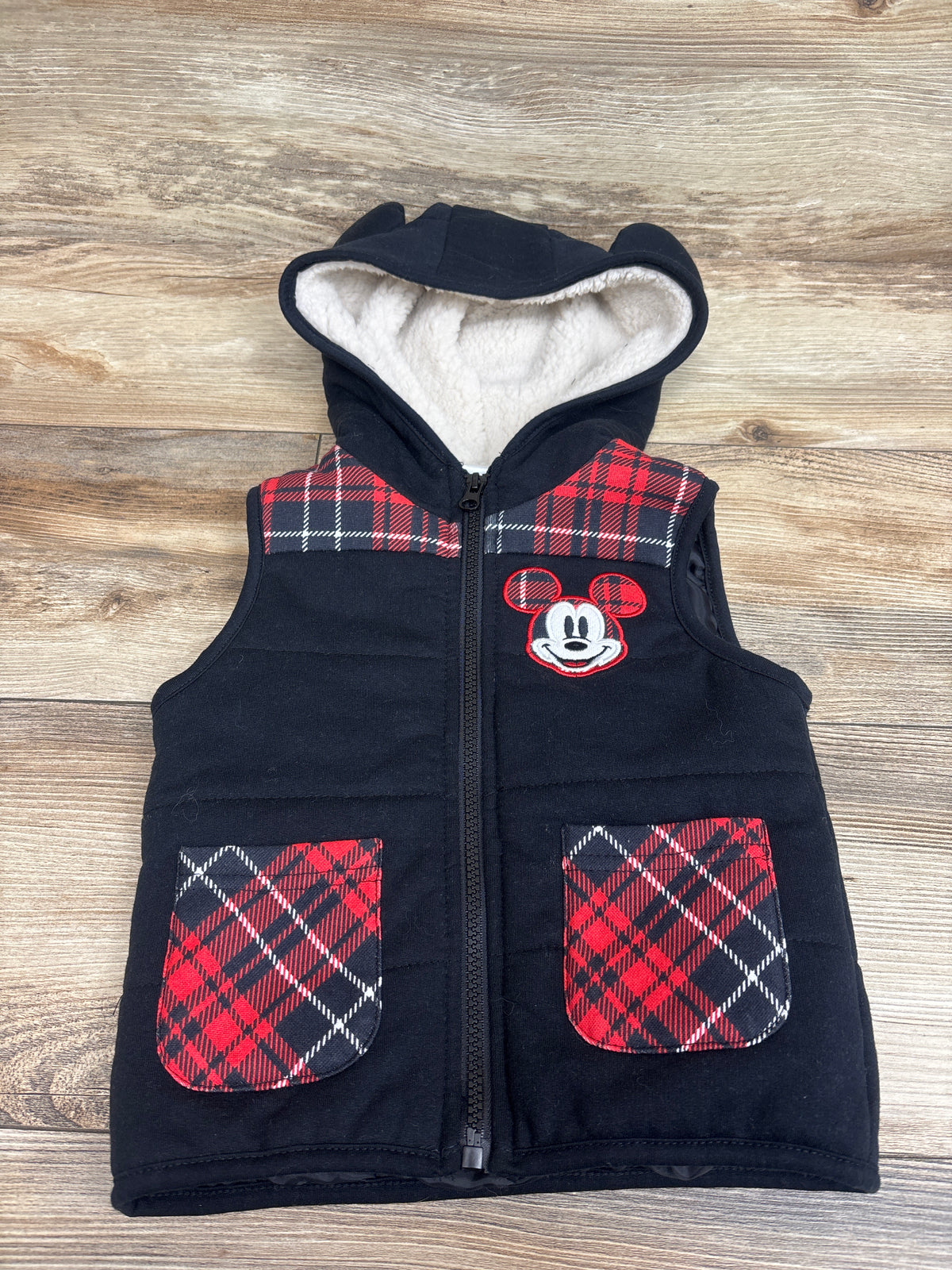 Disney Junior Mickey Mouse Sherpa Lined Hooded Vest Black sz 2T
