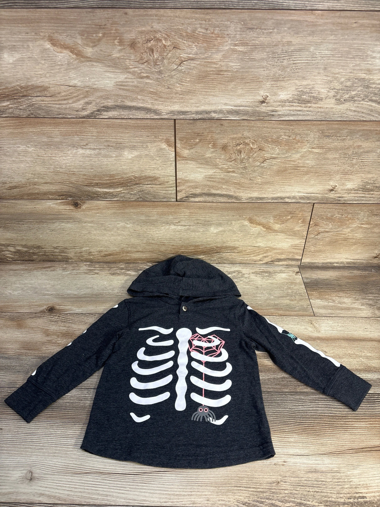 Cat & Jack Skeleton Hooded Shirt Grey sz 2T