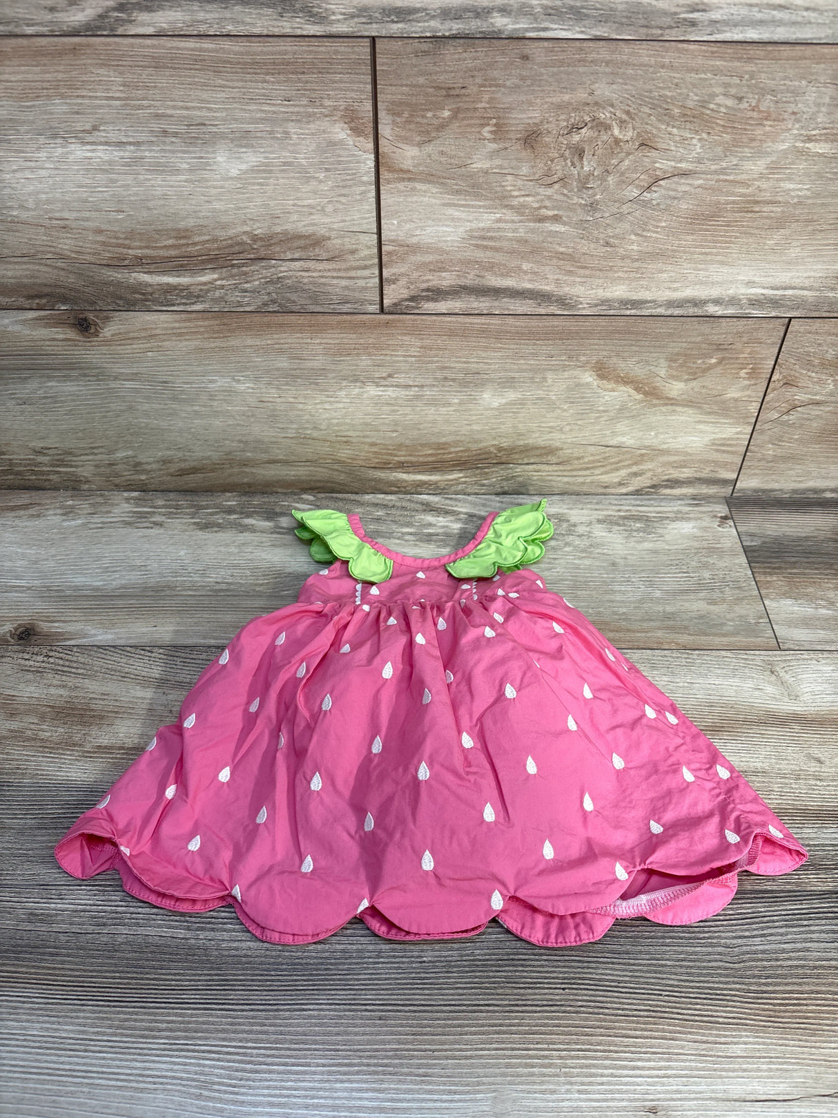 Flapdoodles Embroidered Strawberry Bodysuit Dress Pink sz 6/9m
