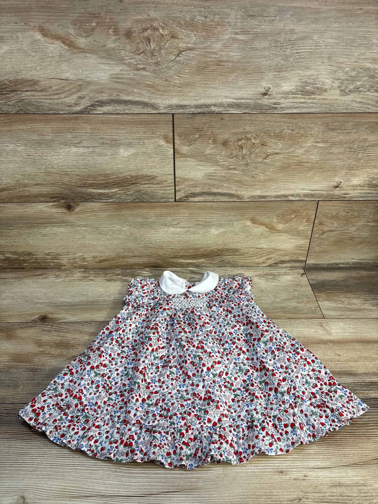 Janie & Jack Ditsy Strawberry Collar Dress White sz 12-18m
