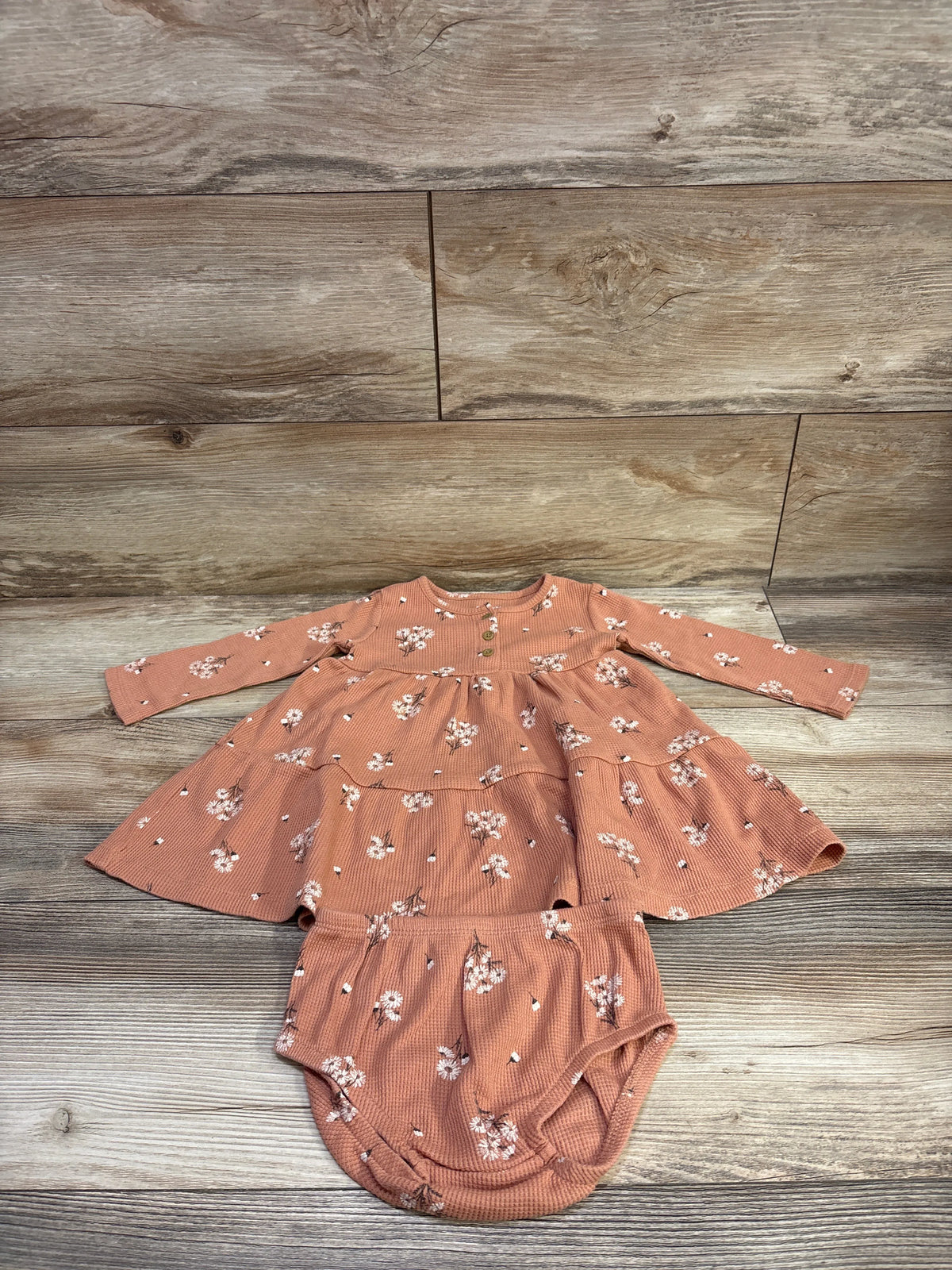 Carter's 2pc Long Sleeve Waffle Knit Dress & Bloomers Set Orange sz 18m