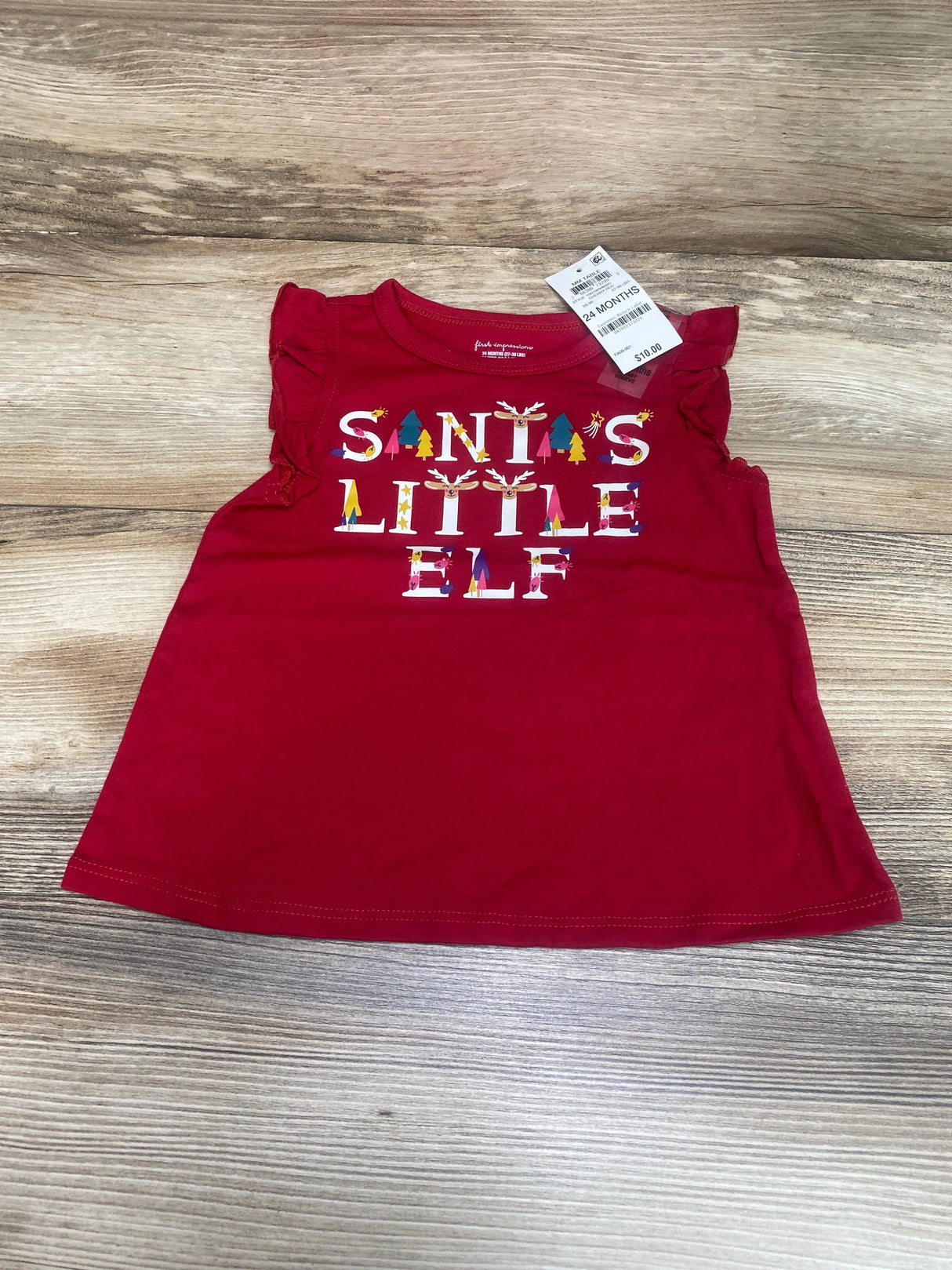 NEW First Impressions Santa's Little Elf Shirt Red sz 24m - Me n Mommy To Be