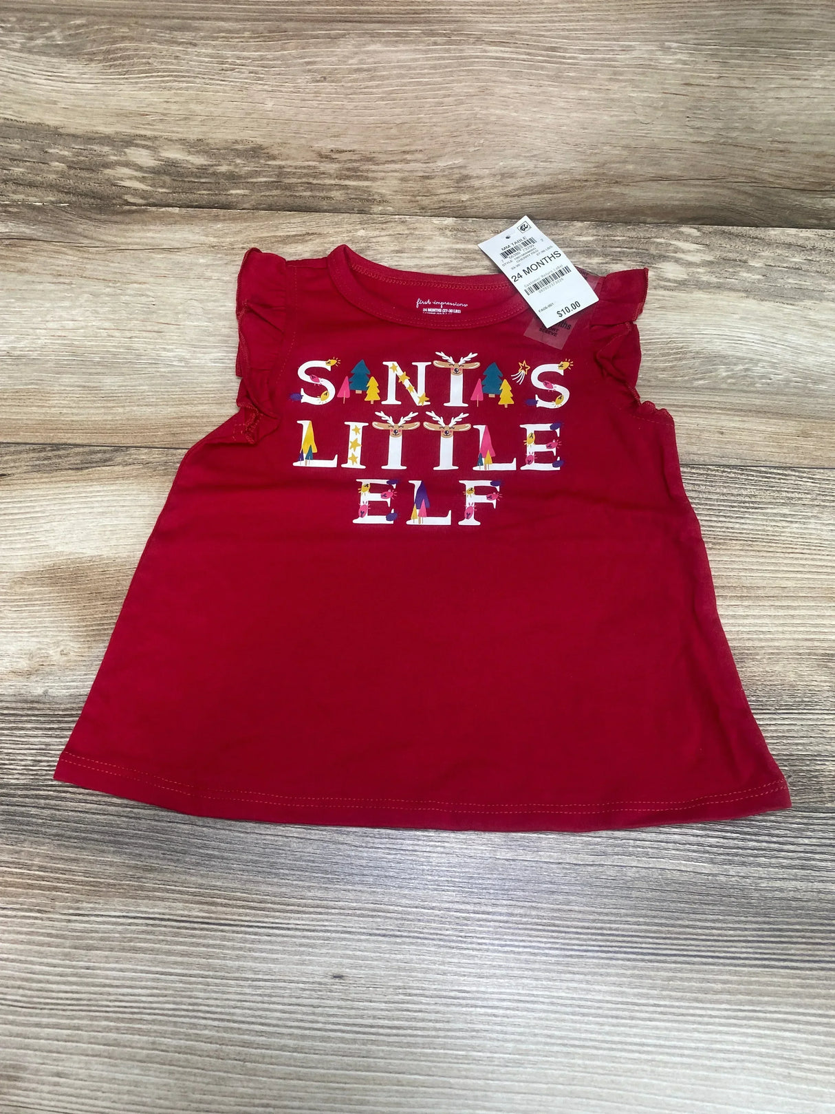 NEW First Impressions Santa's Little Elf Shirt Red sz 24m - Me n Mommy To Be
