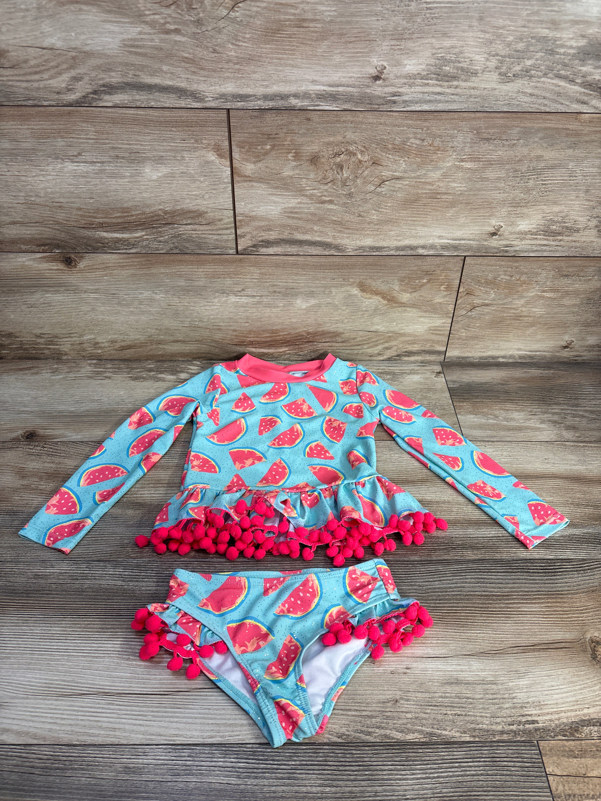 Nicole Miller 2pc Pom-Pom Peplum Rashguard Swimsuit Set Blue sz 4T