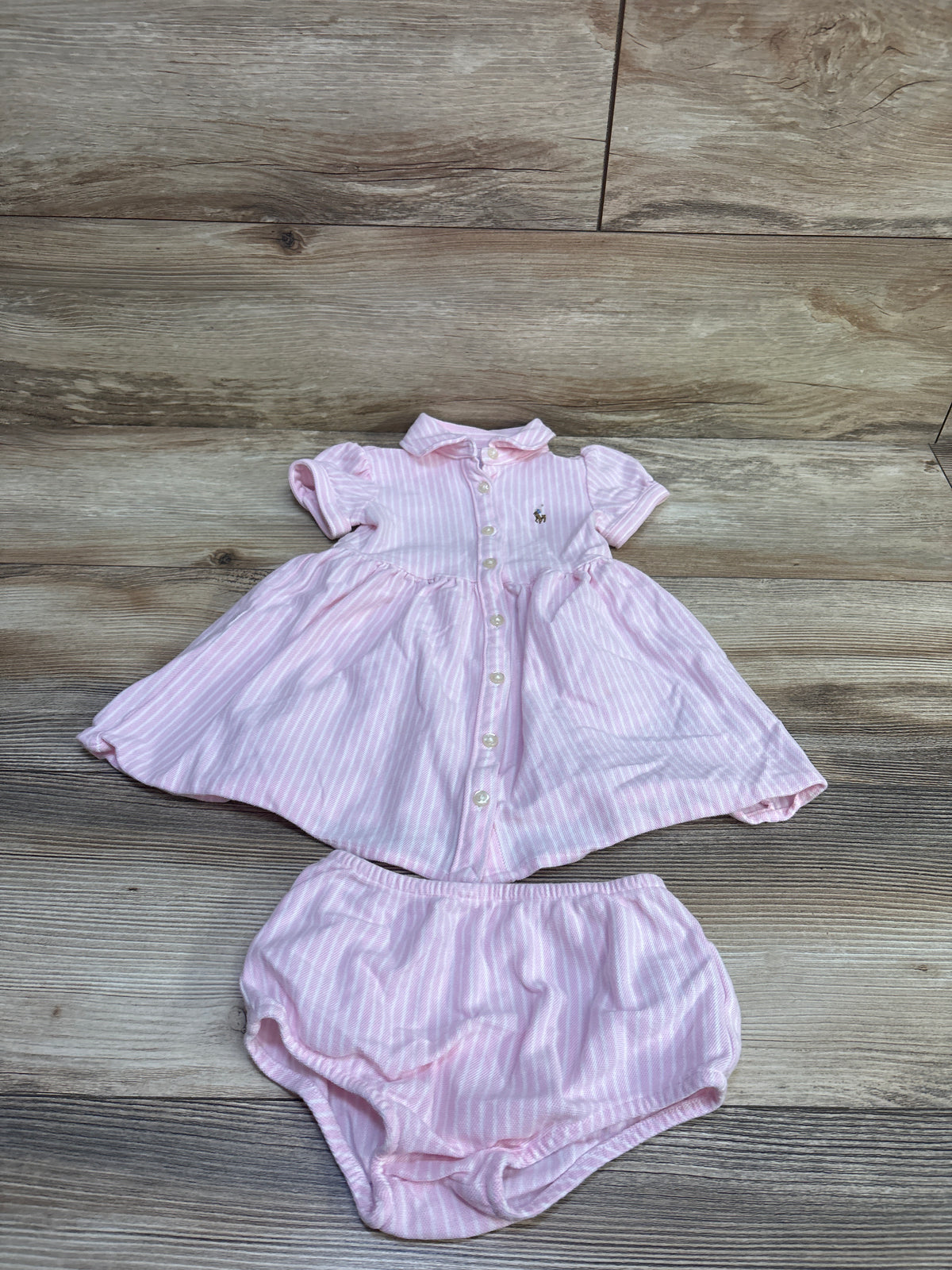 Ralph Lauren 2pc Striped Knit Oxford Dress & Bloomers Set Pink sz 12m