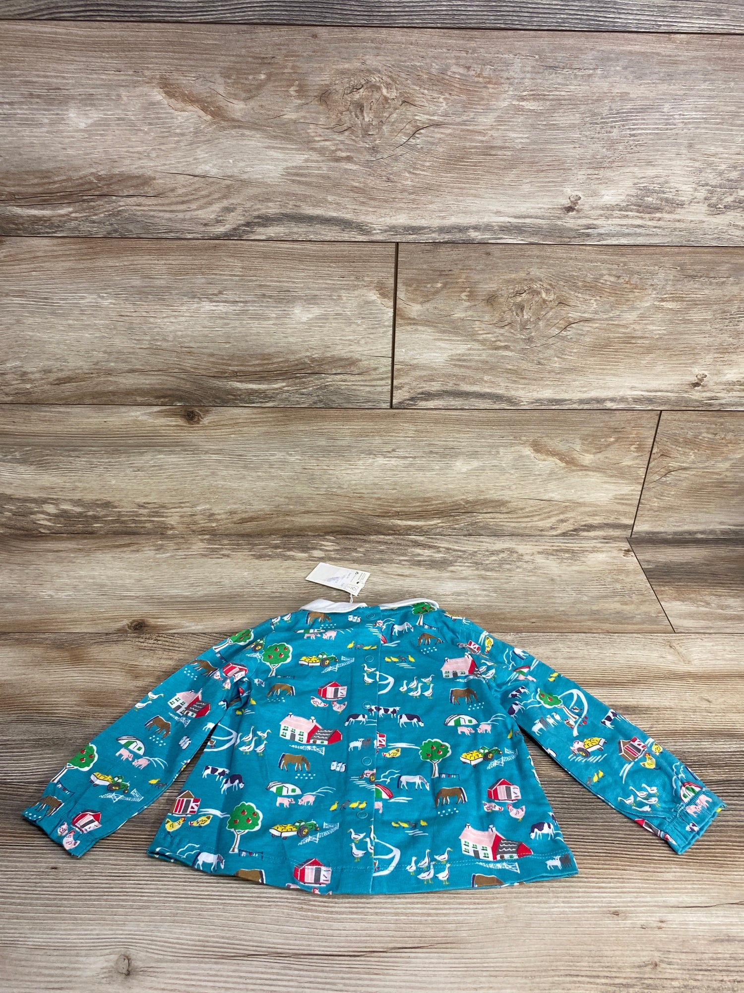 NEW Baby Boden Long Sleeve Collared Farm Shirt Blue sz 12-18m