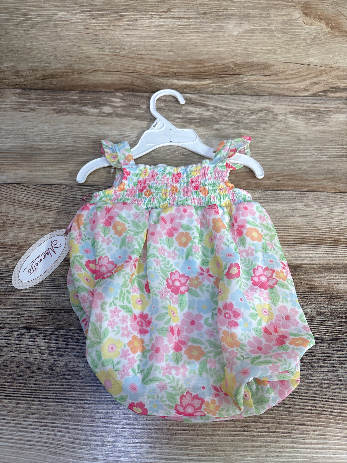 NEW Nannette Smocked Floral Bubble Romper White sz 0/3m