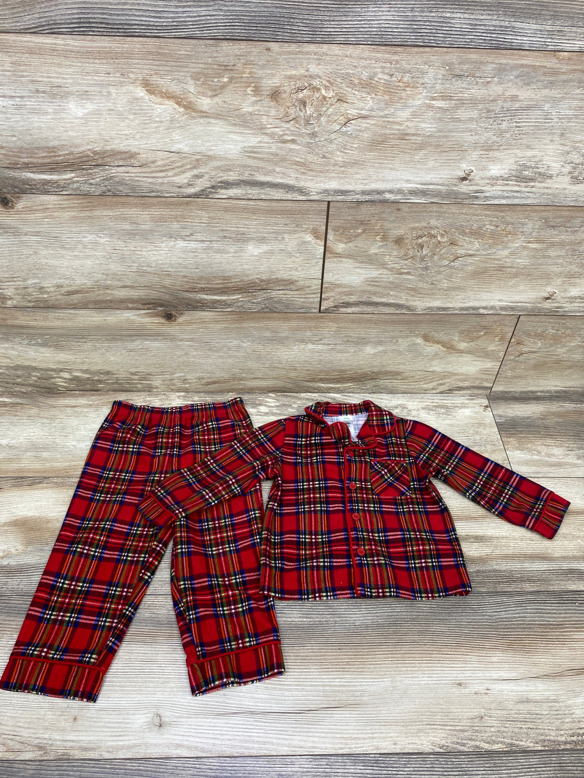 Little Me 2pc Plaid Coat Style Pajama Set Red sz 18m