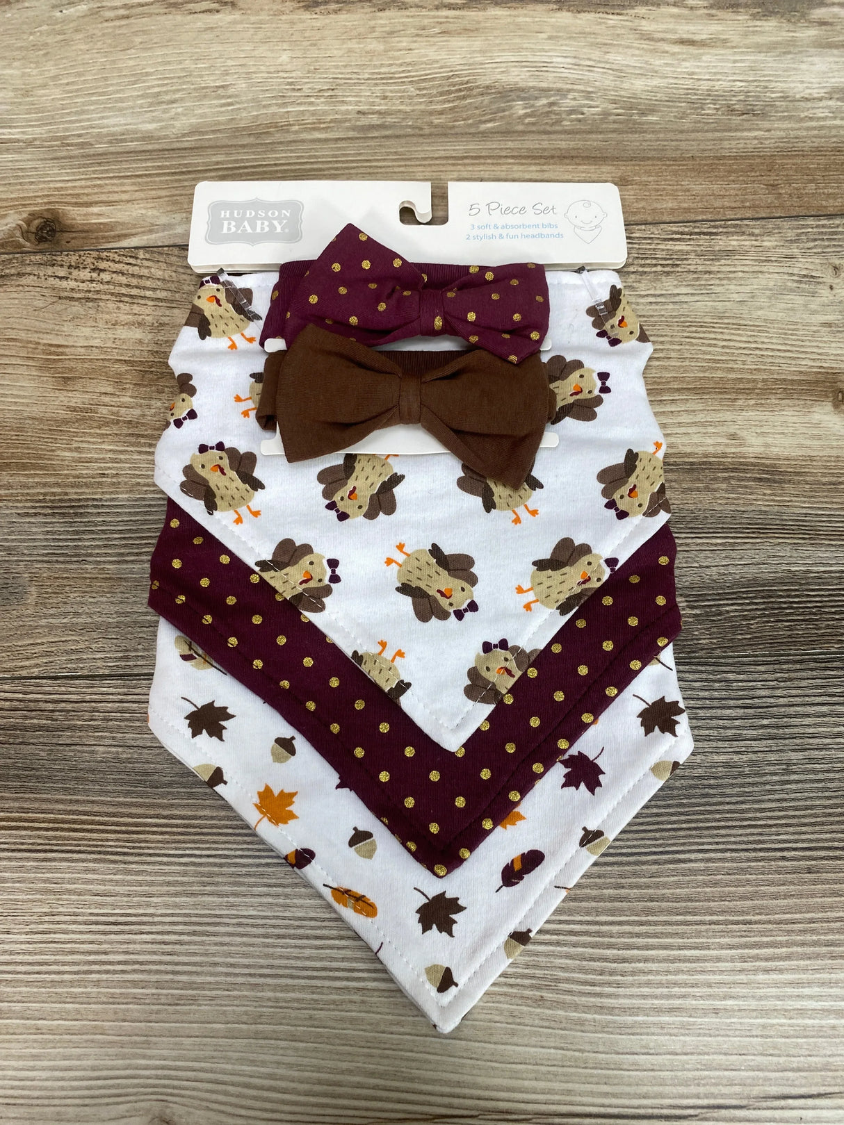 NEW Hudson Baby 5pc Turkey Bibs & Headbands One Size - Me n Mommy To Be