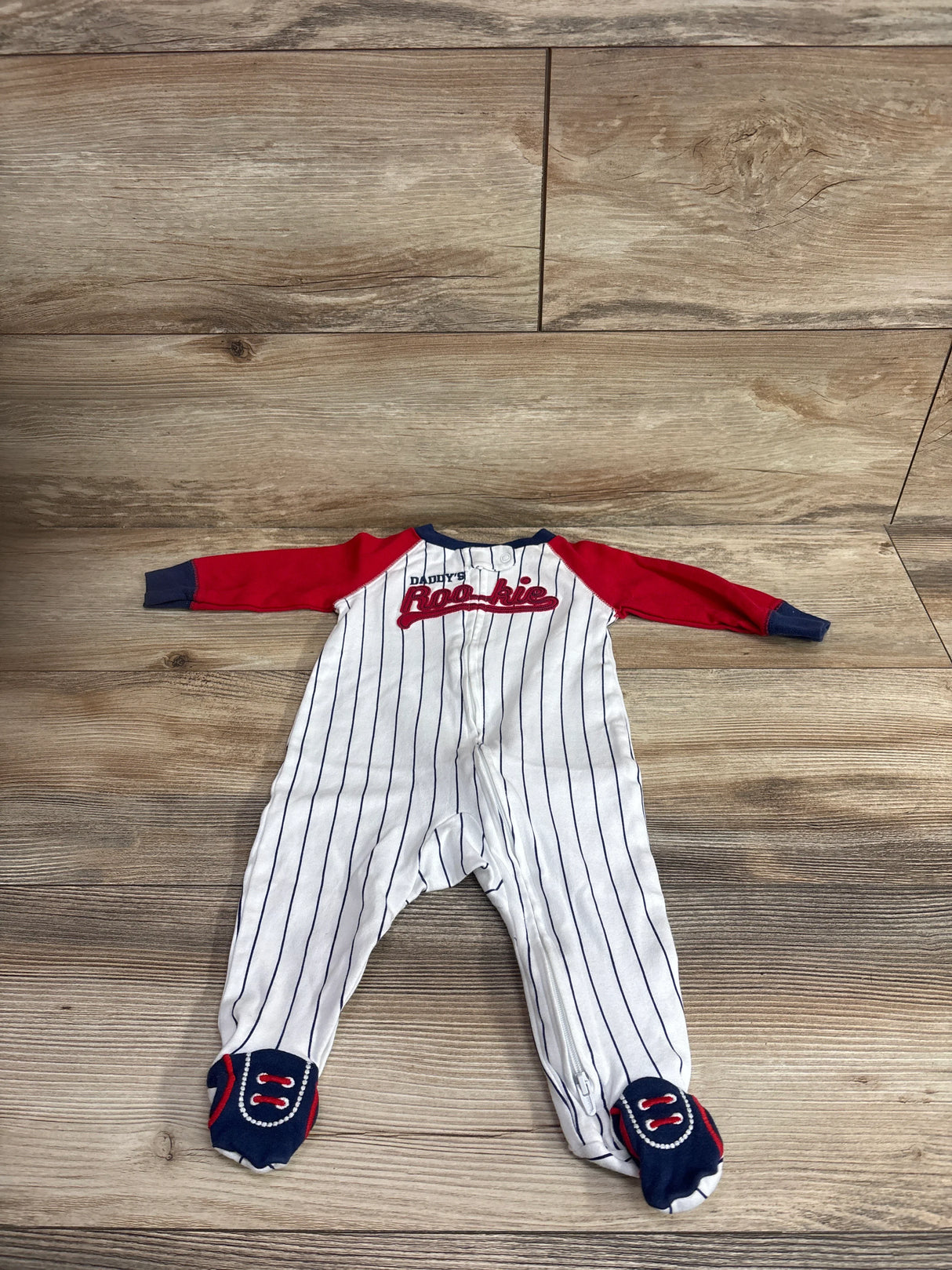 Child Of Mine Daddy's Rookie Stripped Sleeper White sz 3-6m